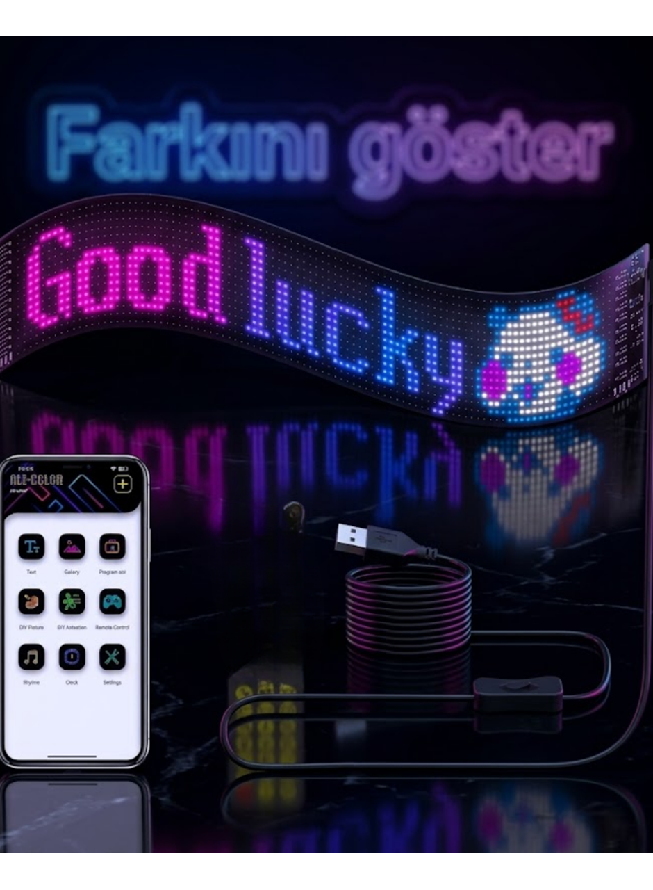 16x96 RGB LED Matrix Panel 60 cm Esnek Yapı Uygulama Kontrollü Kayan Yazı Ekranı