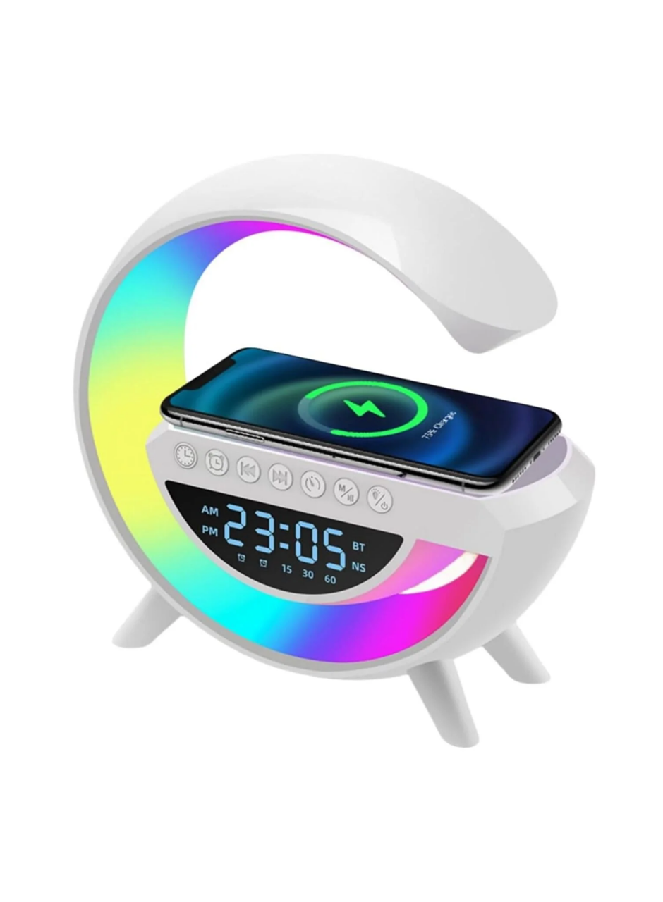 Kablosuz Şarjlı Bluetooth Hoparlör RGB Işık Gece Lambası Dijital Saat