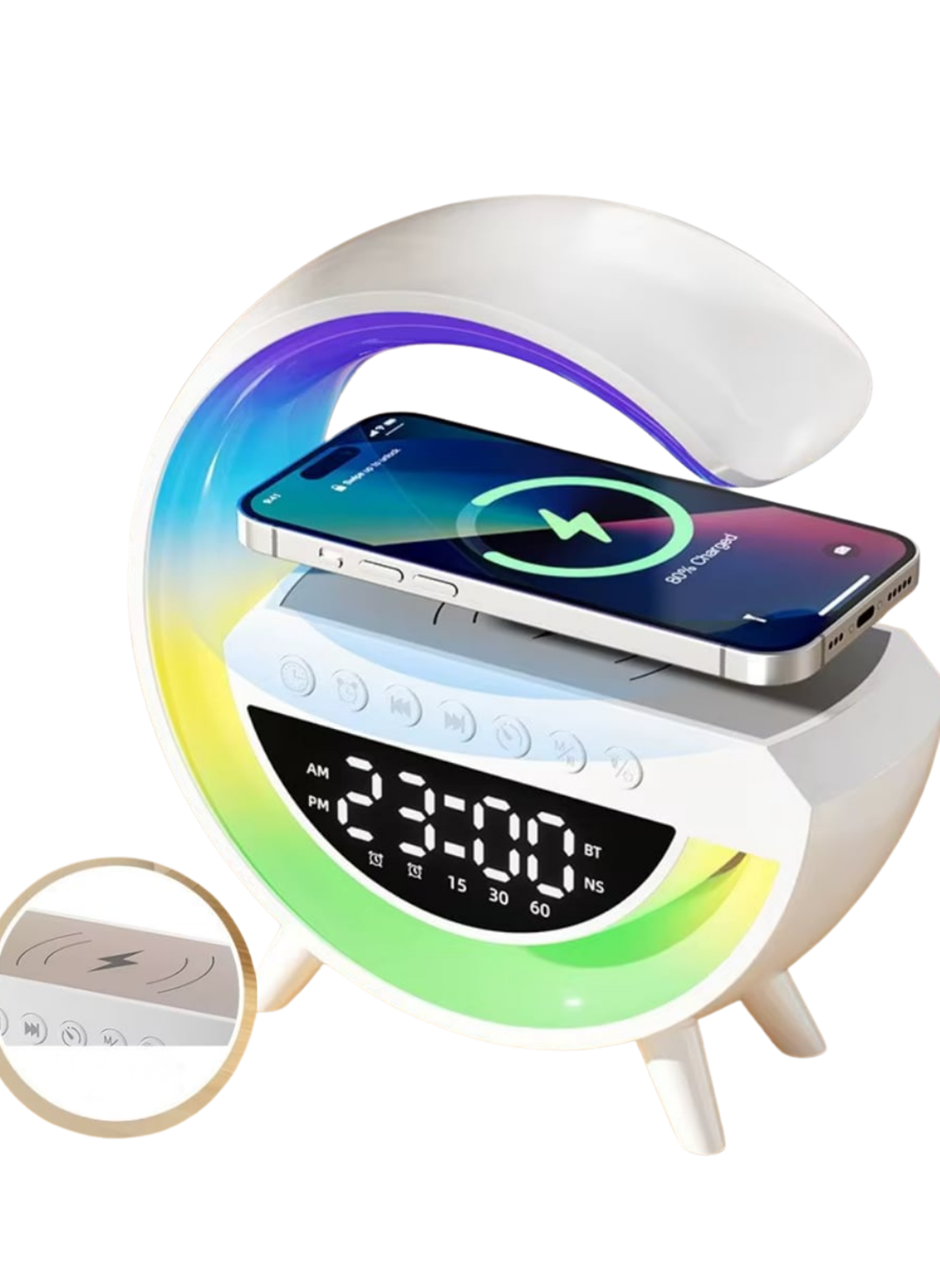 Çok Fonksiyonlu Kablosuz Şarjlı Saat Hoparlör RGB Işık ve Alarm Özellikli