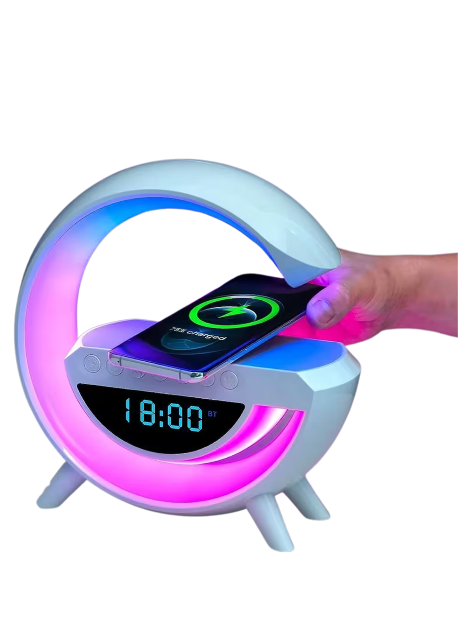 Çok Fonksiyonlu Kablosuz Şarjlı Saat Hoparlör RGB Işık ve Alarm Özellikli