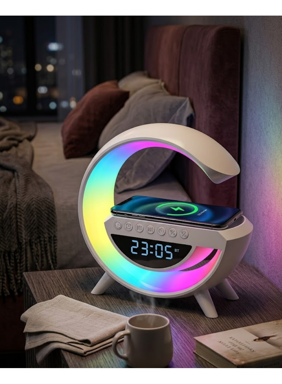 RGB Işıklı Kablosuz Şarjlı Bluetooth Hoparlör Saat ve Alarm Özellikli