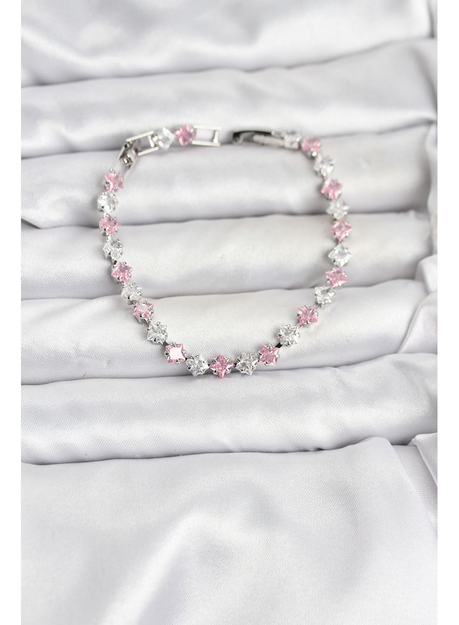 Kare Zirkon Taşlı Gümüş Renk Kadın Bileklik