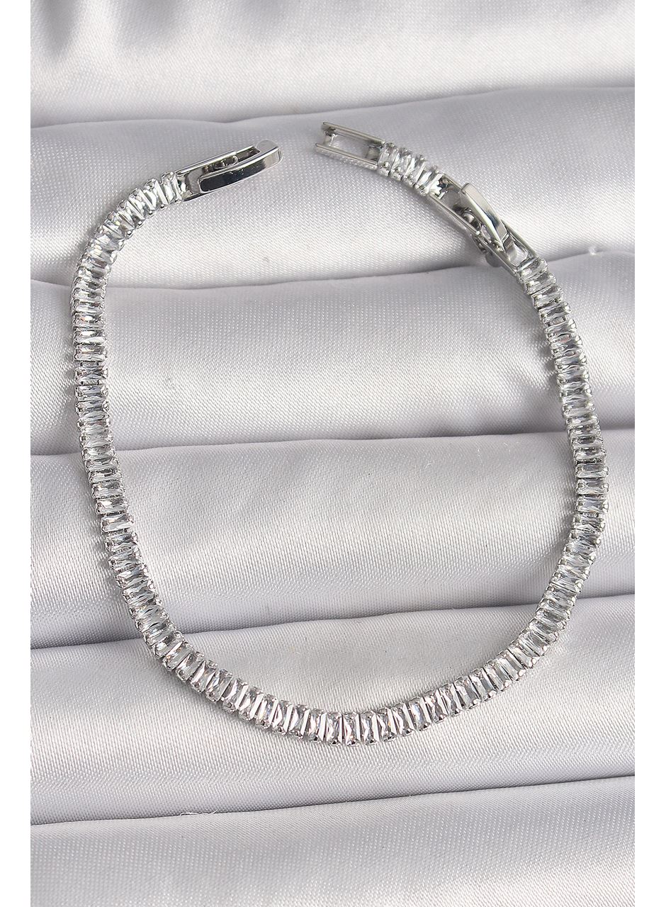 Pirinç Gümüş Renk Zirkon Taşlı Su Yolu Model Kadın Bileklik