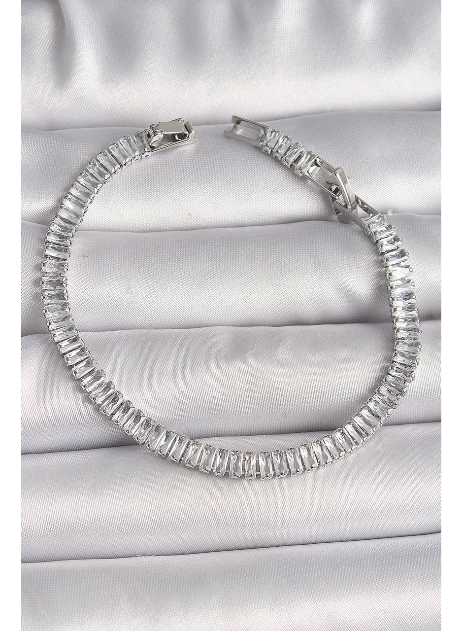 Pirinç Gümüş Renk Zirkon Taşlı Su Yolu Model Kadın Bileklik