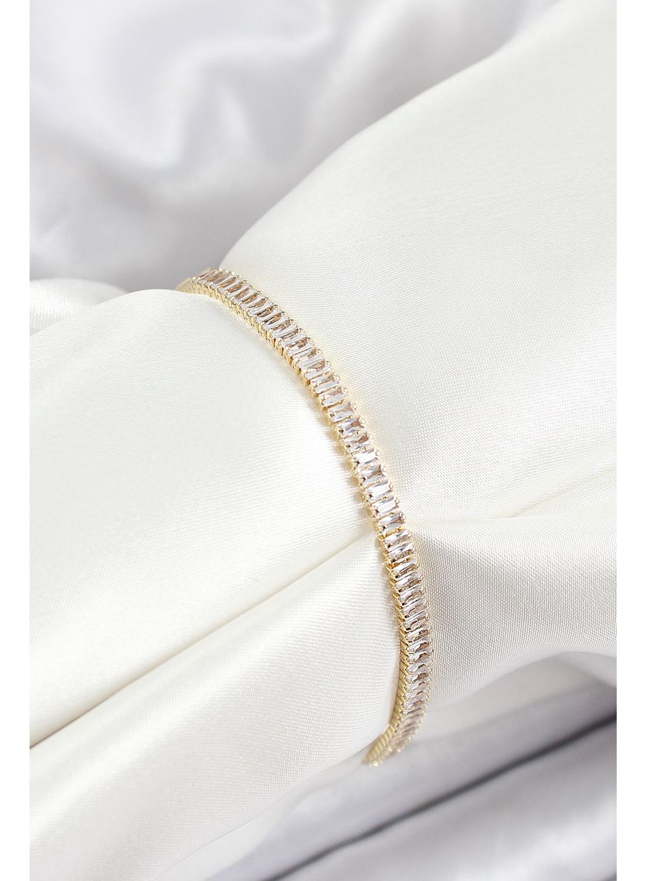 Pirinç Zirkon Taşlı İnce Su Yolu Model Gold Renk Kadın Bileklik