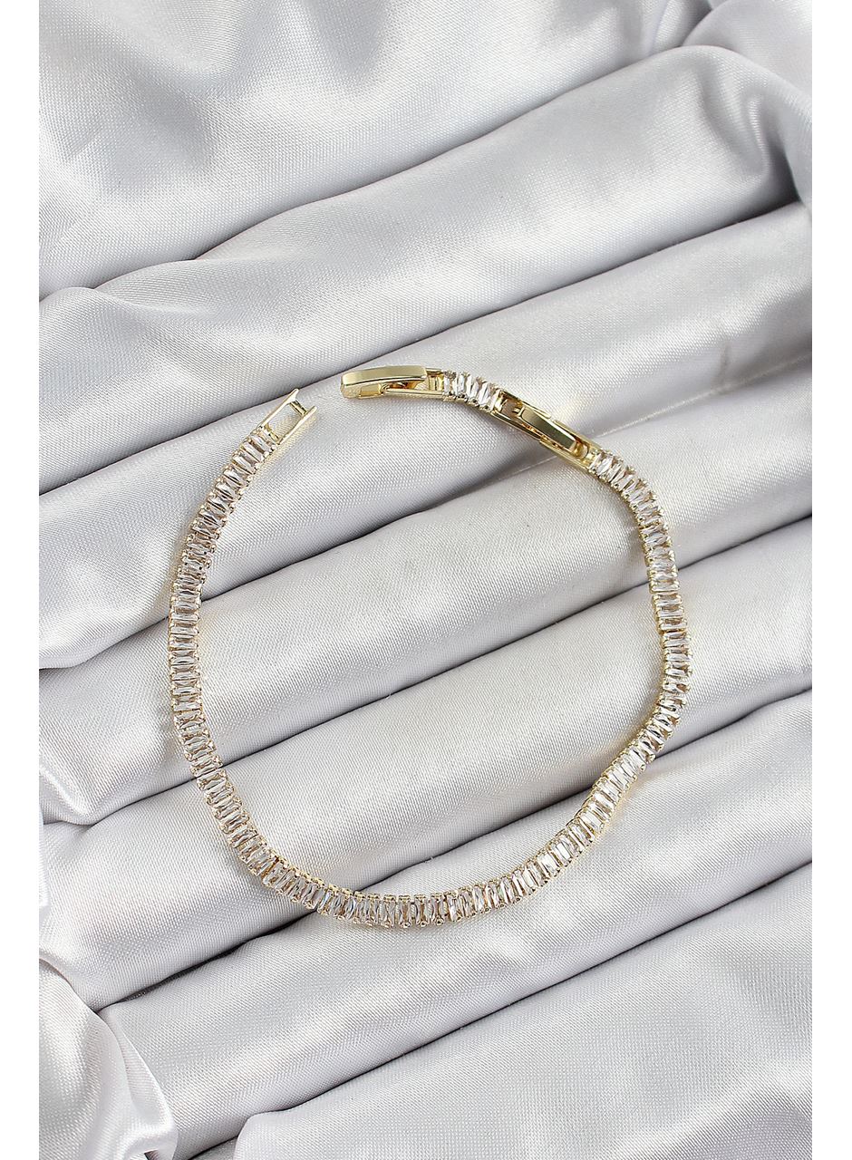 Pirinç Zirkon Taşlı İnce Su Yolu Model Gold Renk Kadın Bileklik