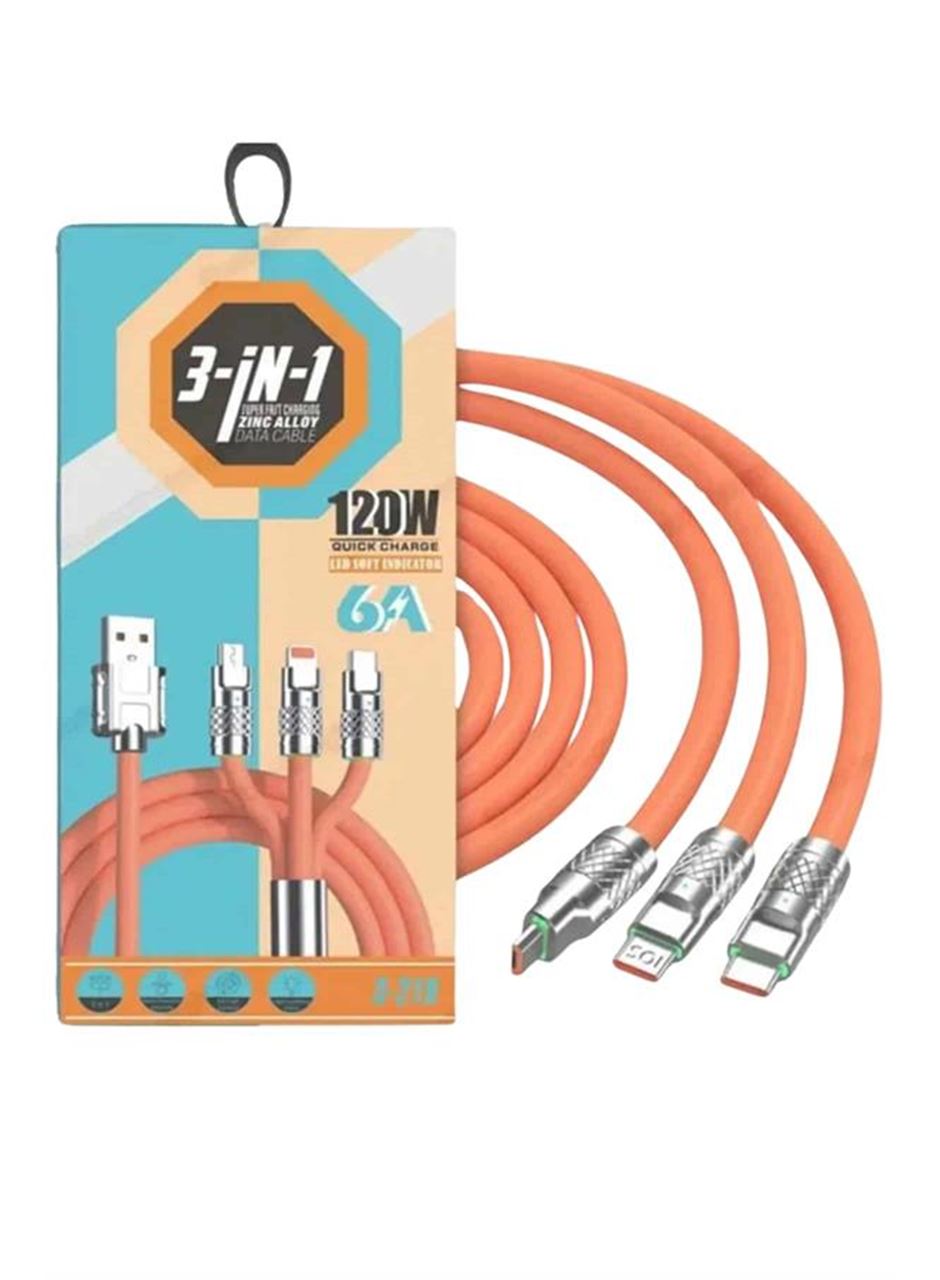 Çoklu Şarj Kablosu USB Type-C İOS Uyumlu 120W Hızlı Şarj Kablosu