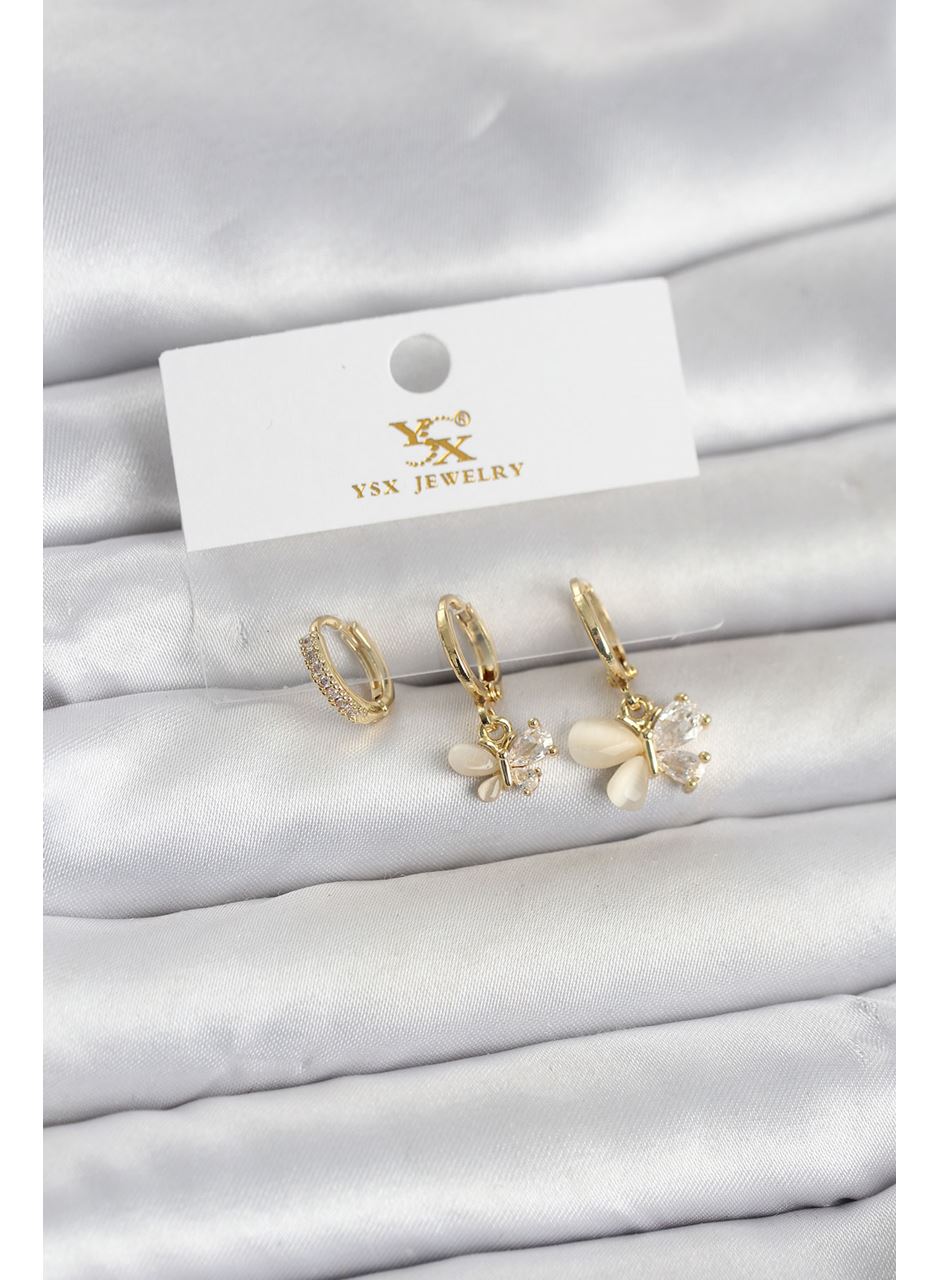 Pirinç Gold Renk Kelebek Model 3'lü Kadın Küpe
