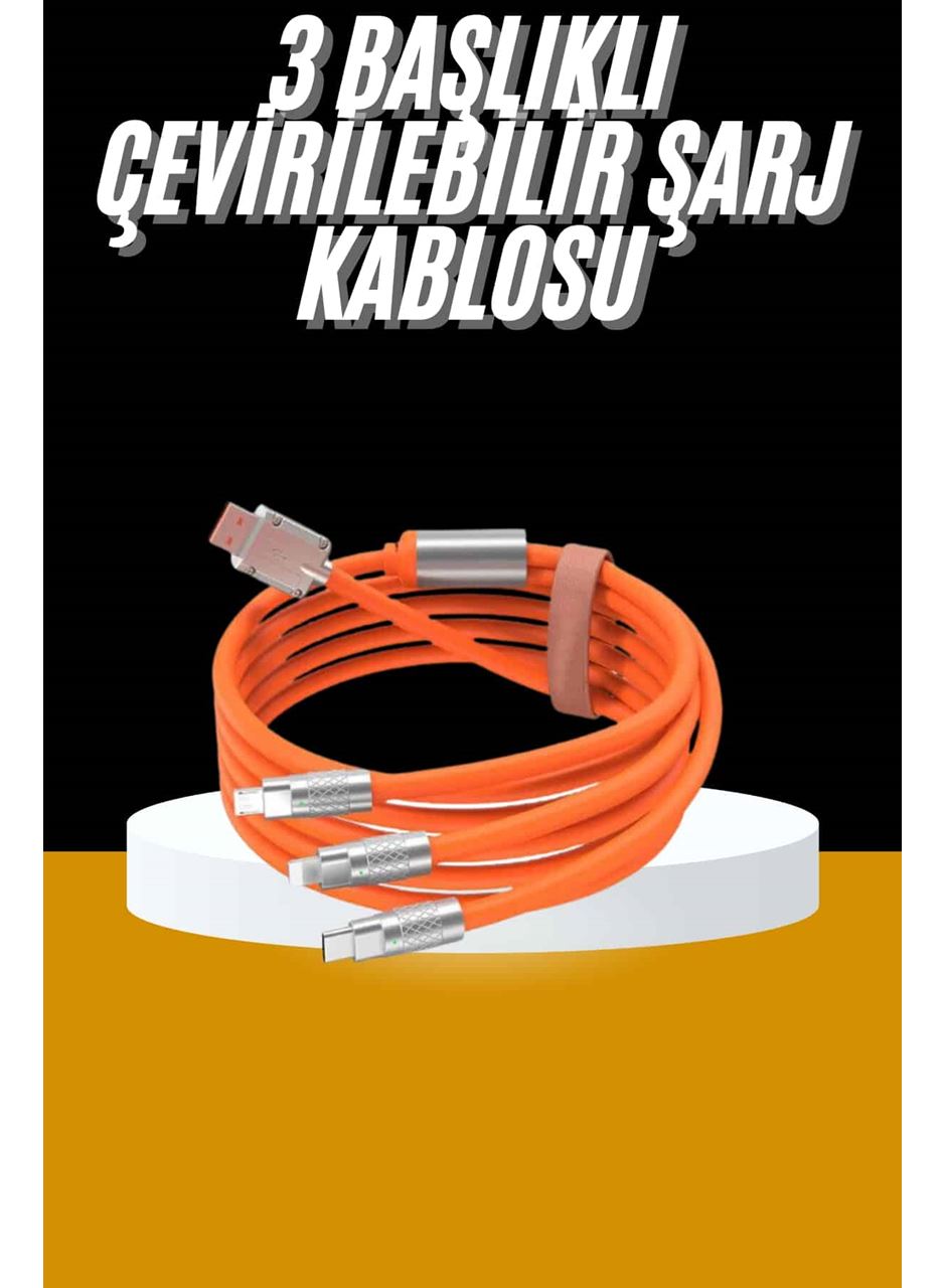 120W 3 İn 1 Uyumlu Silikon Şarj Kablosu Hızlı Şarj Kablosu
