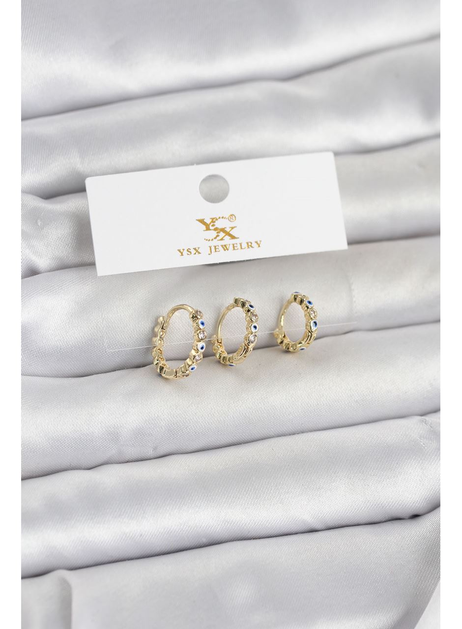 Pirinç Gold Renk Nazarlı Model 3'lü Kadın Küpe