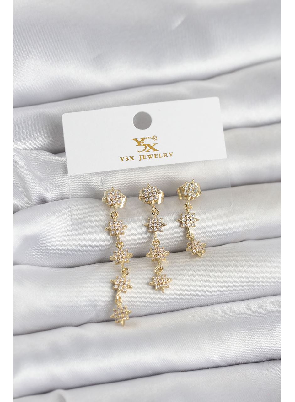 Pirinç Gold Renk Sıralı Kutup Yıldızı Model 3'lü Kadın Küpe