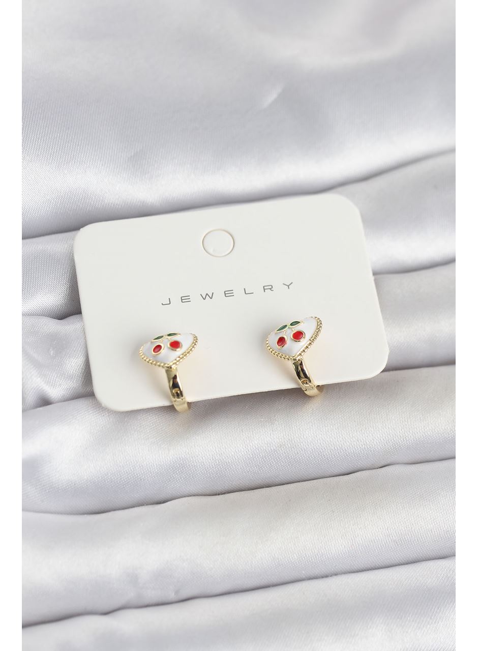 Pirinç Gold Renk Mineli Kalp Kiraz Model Çocuk Küpe