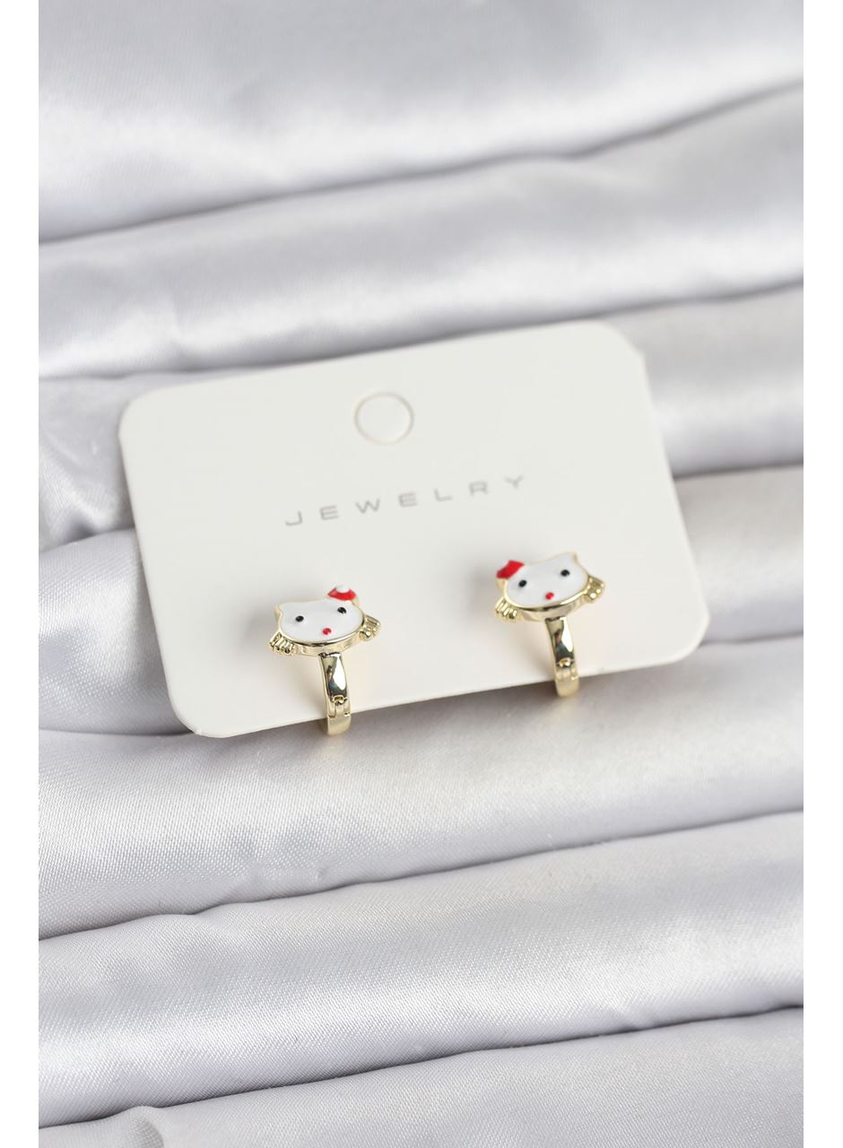 Gold Renk Kedi Model Mineli Çocuk Küpe