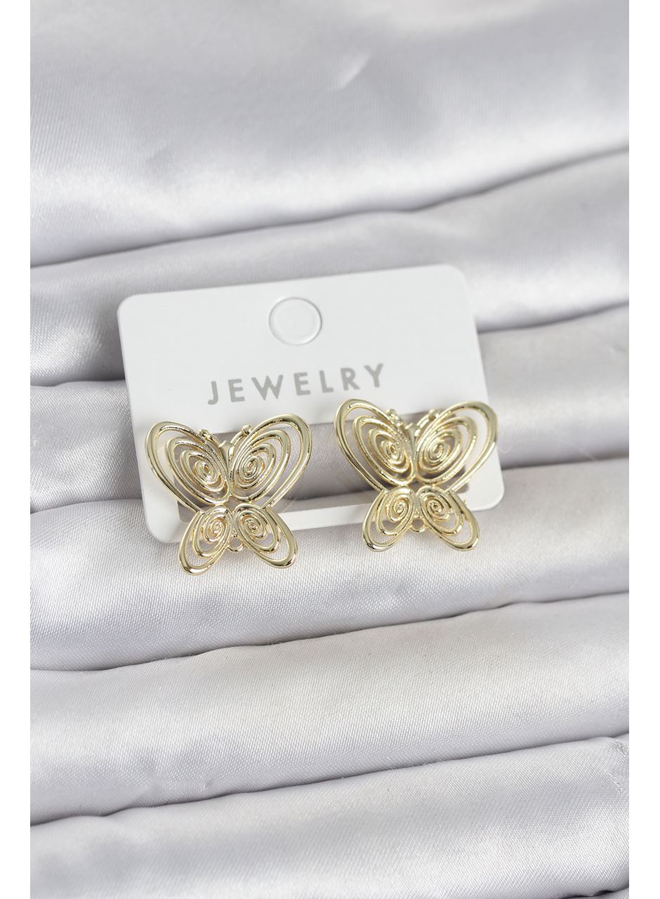 Füsun Küpesi Model Gold Renk Kelebek Model Pirinç Kadın Küpe