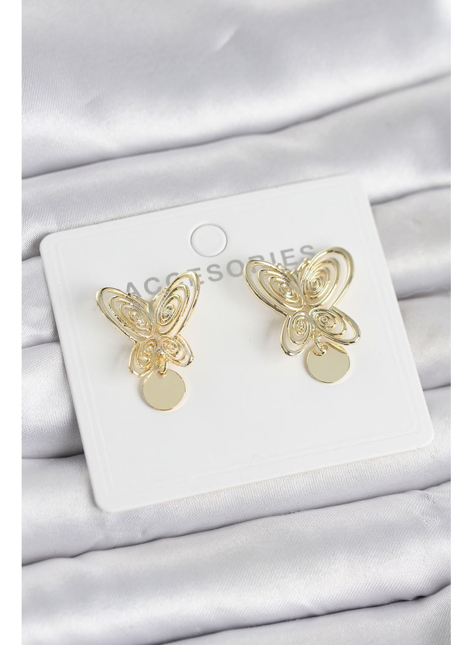 Füsun Küpesi Model Gold Renk Kelebek Model Pirinç Kadın Küpe