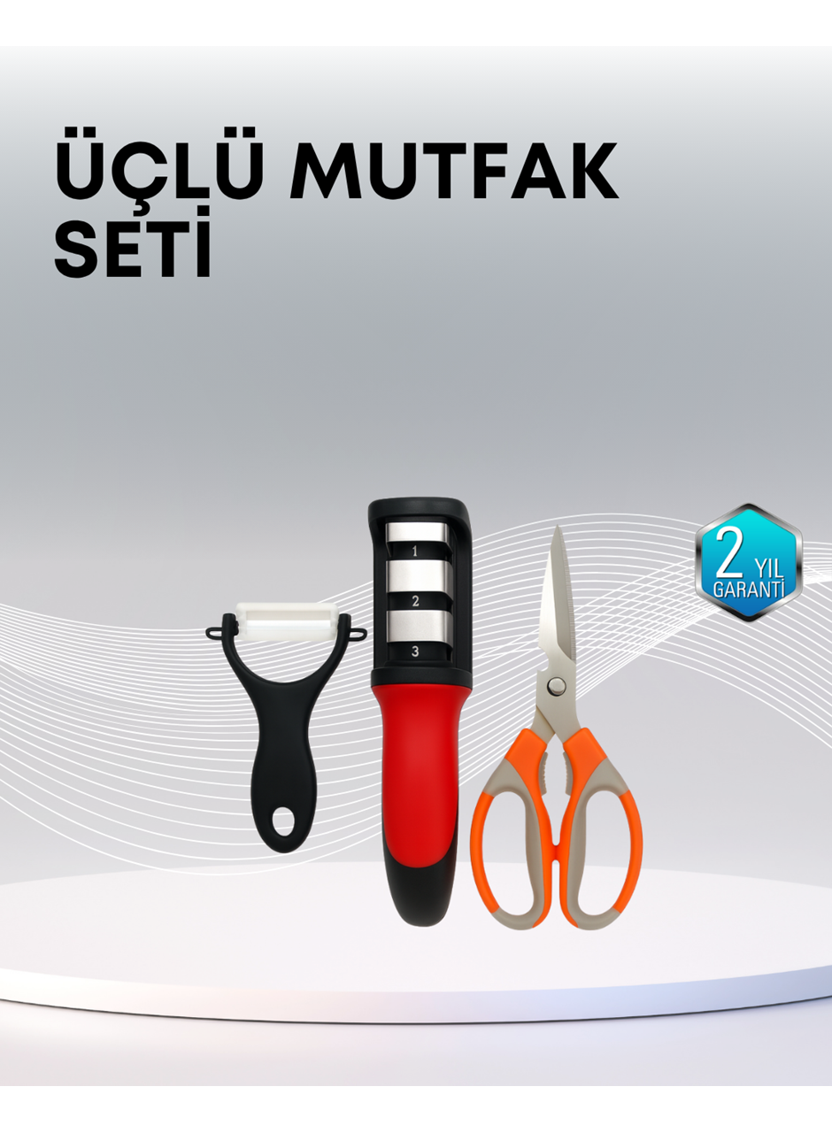 Çok Fonksiyonlu Mutfak Makas Seti – 3 Makas, Bileyici ve Soyacak Dahil