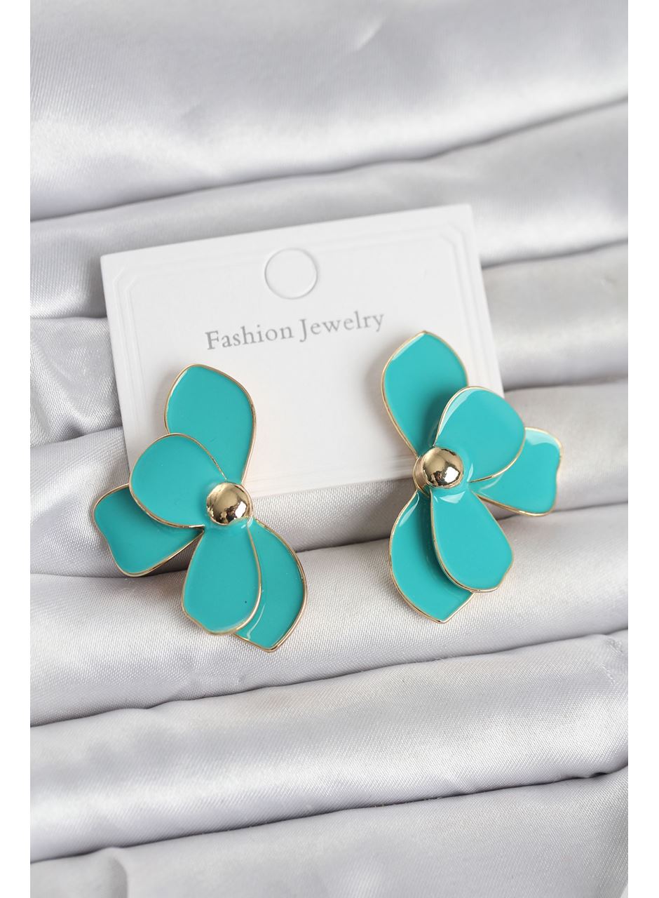 Turkuaz Mineli Lotus Model Pirinç Kadın Küpe