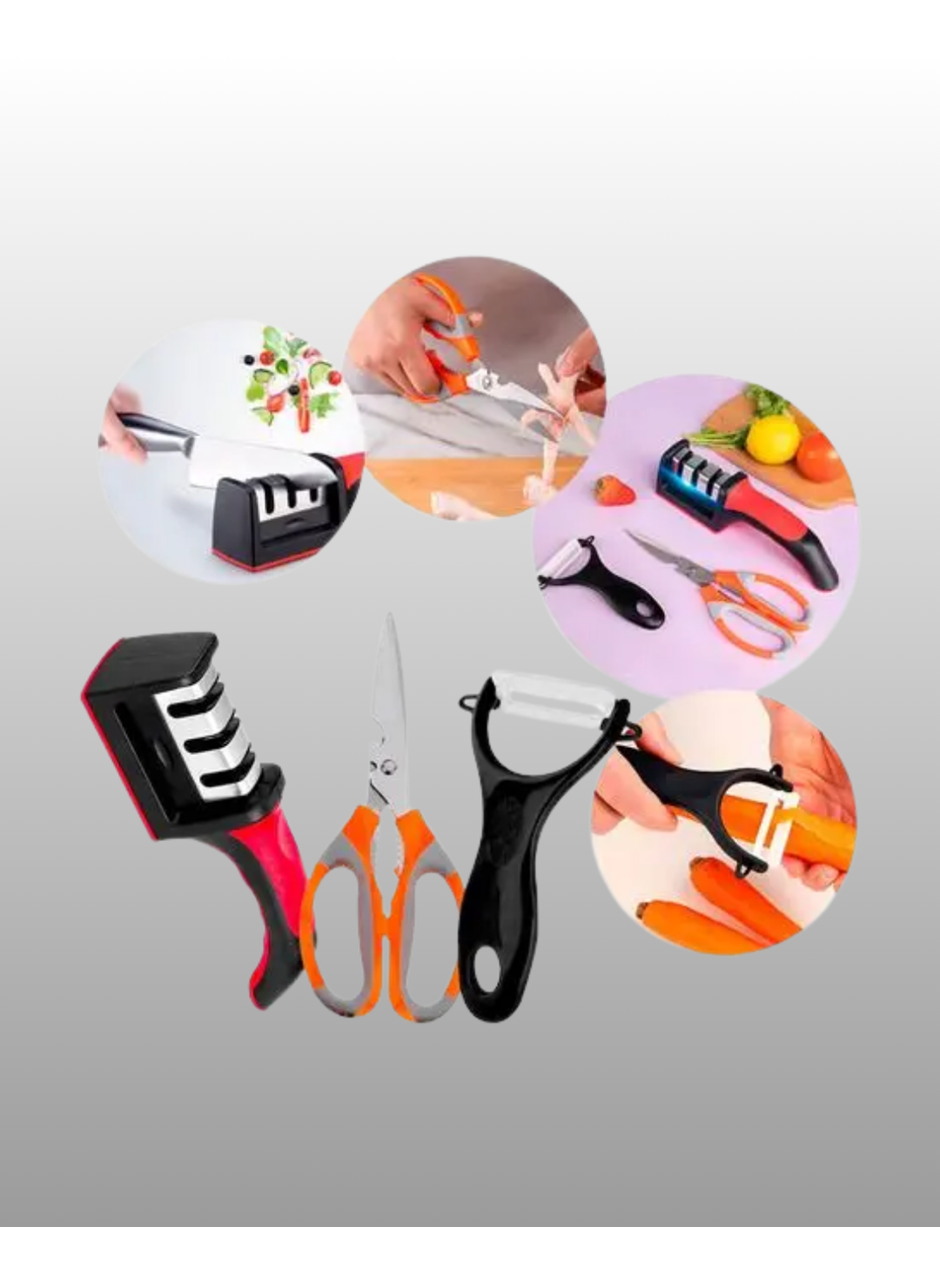 Çok Fonksiyonlu Mutfak Makas Seti – 3 Makas, Bileyici ve Soyacak Dahil
