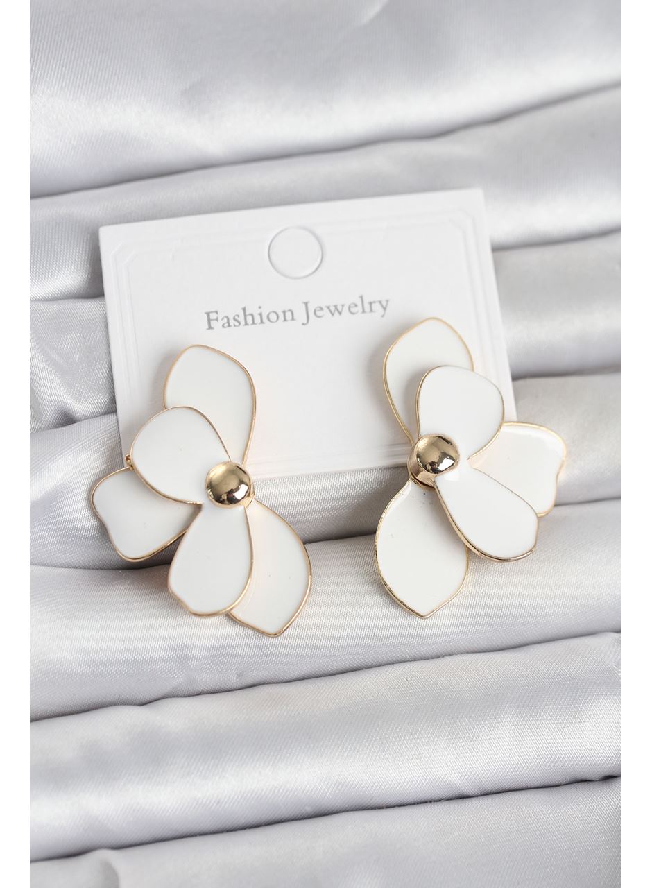 Beyaz Mineli Lotus Model Pirinç Kadın Küpe
