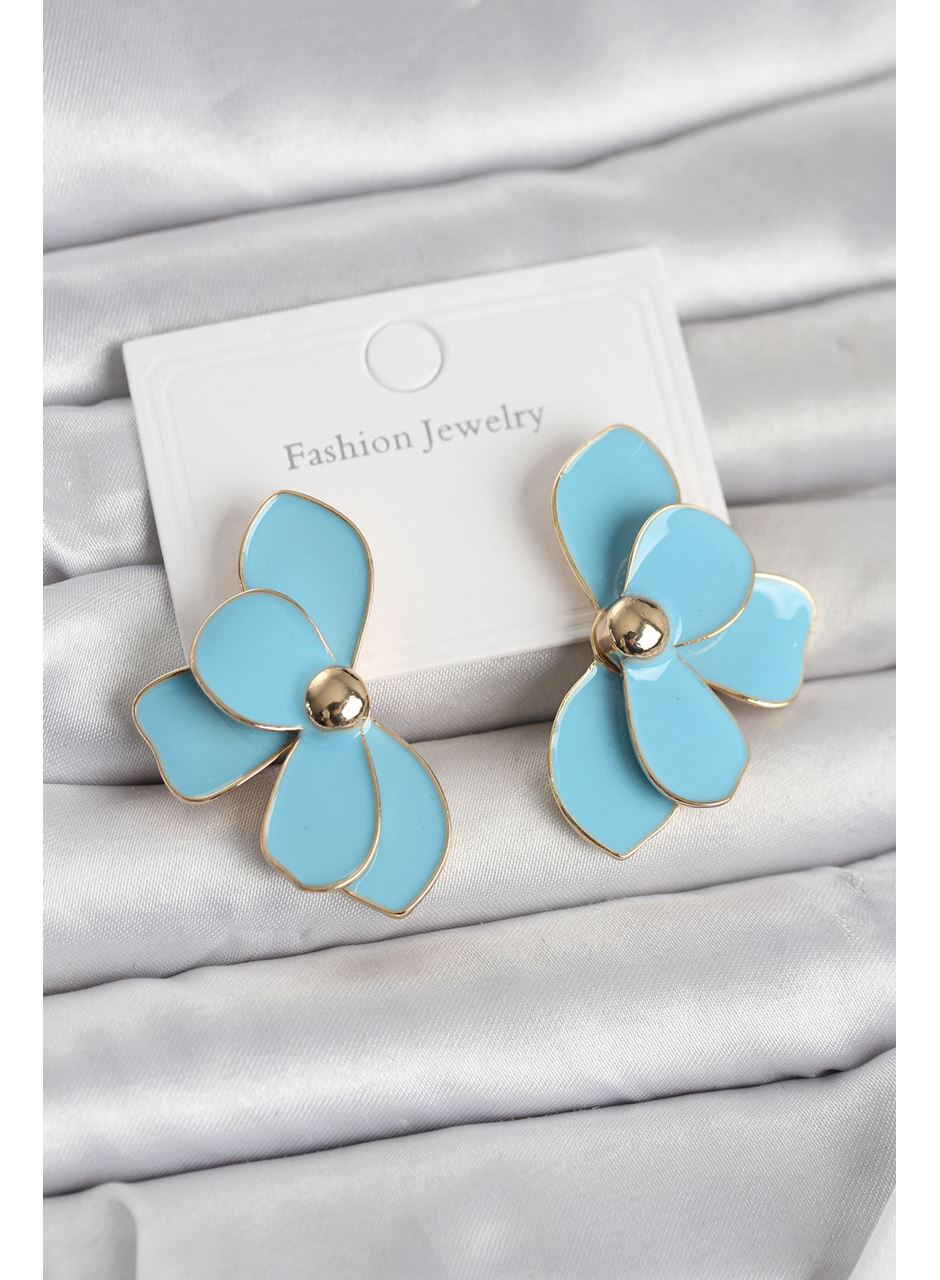 Mavi Mineli Lotus Model Pirinç Kadın Küpe