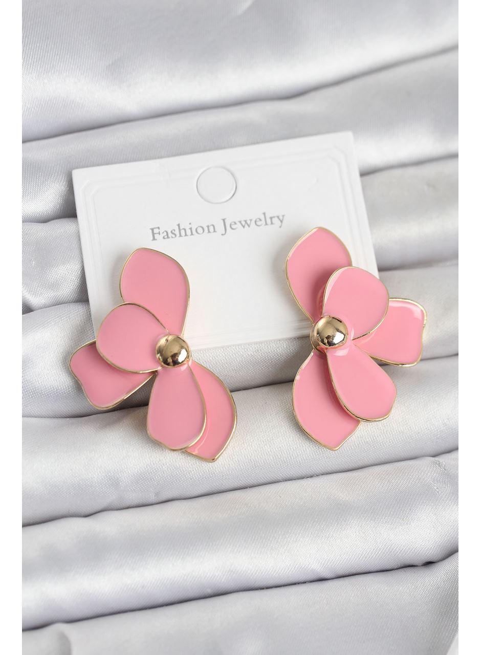 Pembe Mineli Lotus Model Pirinç Kadın Küpe
