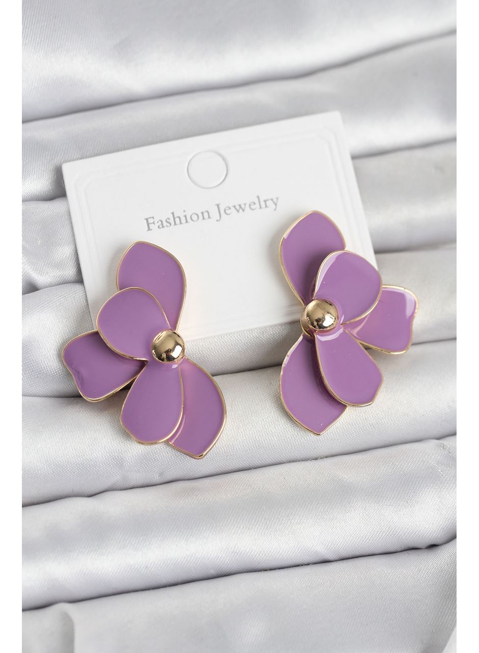 Mor Mineli Lotus Model Pirinç Kadın Küpe