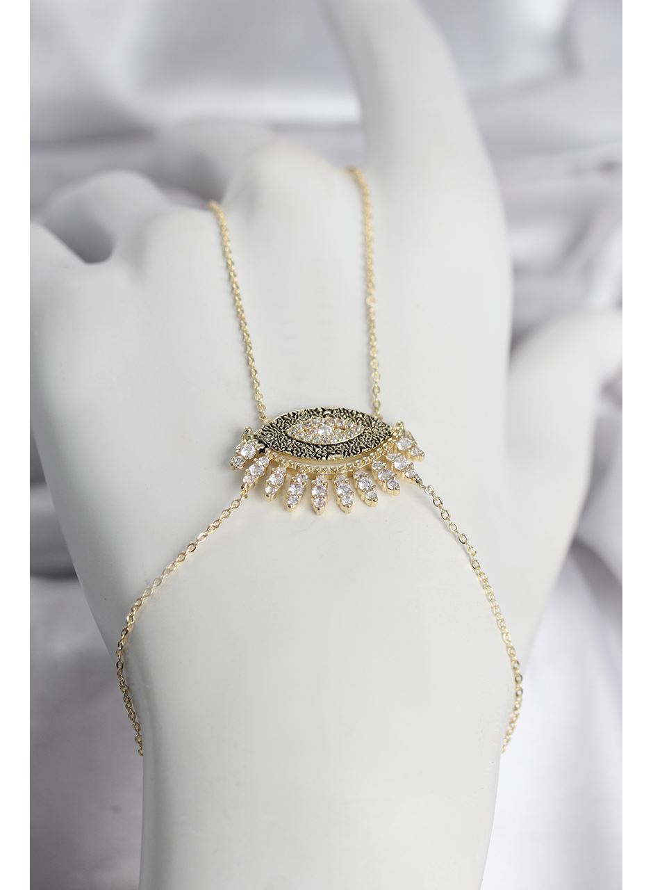 Pirinç Gold Renk Zirkon Taşlı Göz Model Kadın Şahmeran