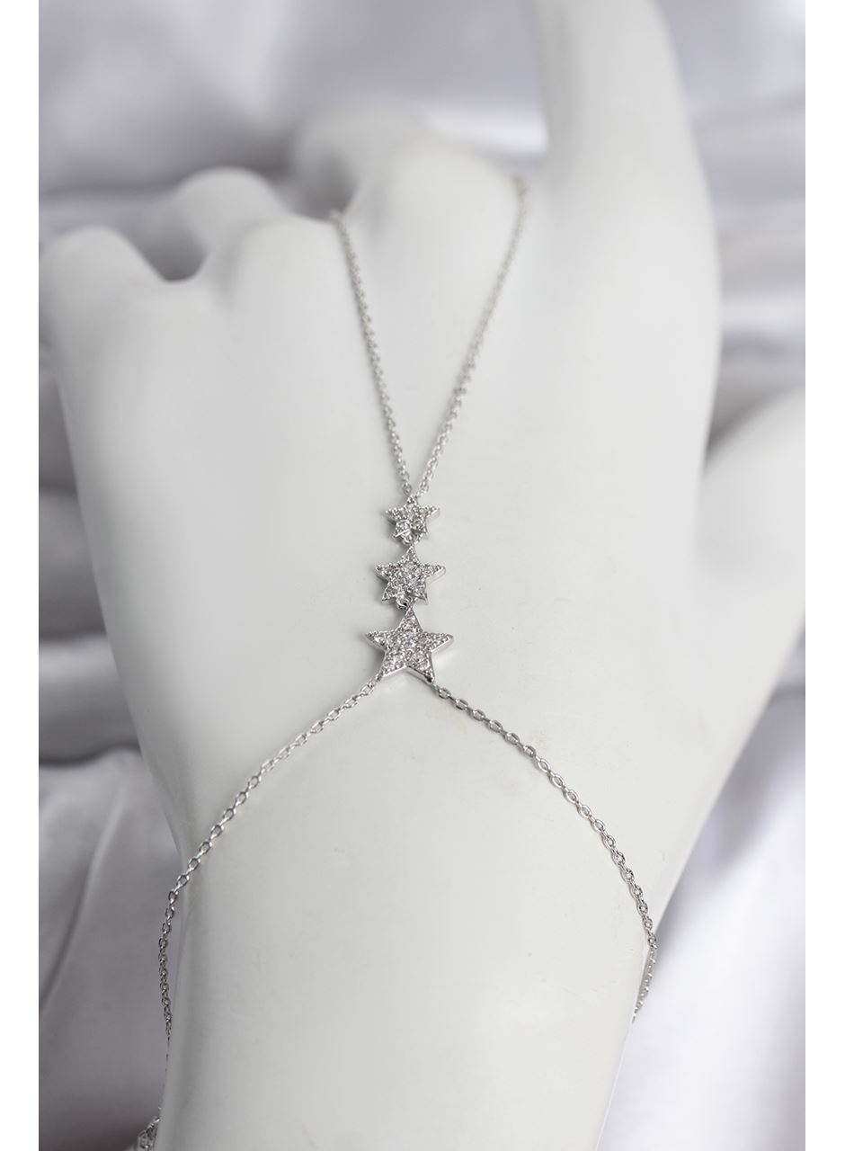 Pirinç Gümüş Renk Sıralı Yıldız Model Kadın Şahmeran