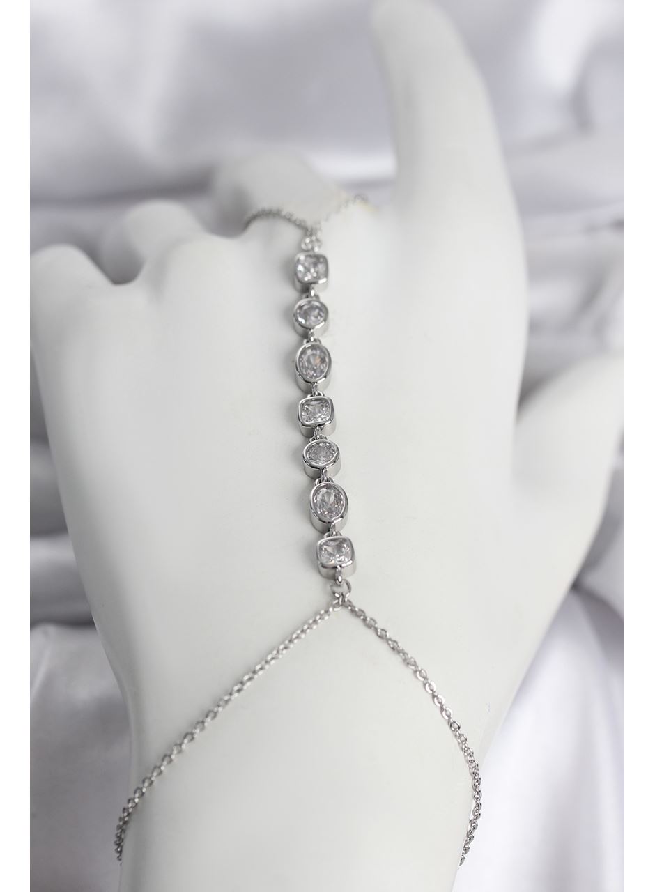 Pirinç Gümüş Renk Sıralı Zirkon Taşlı Kadın Şahmeran