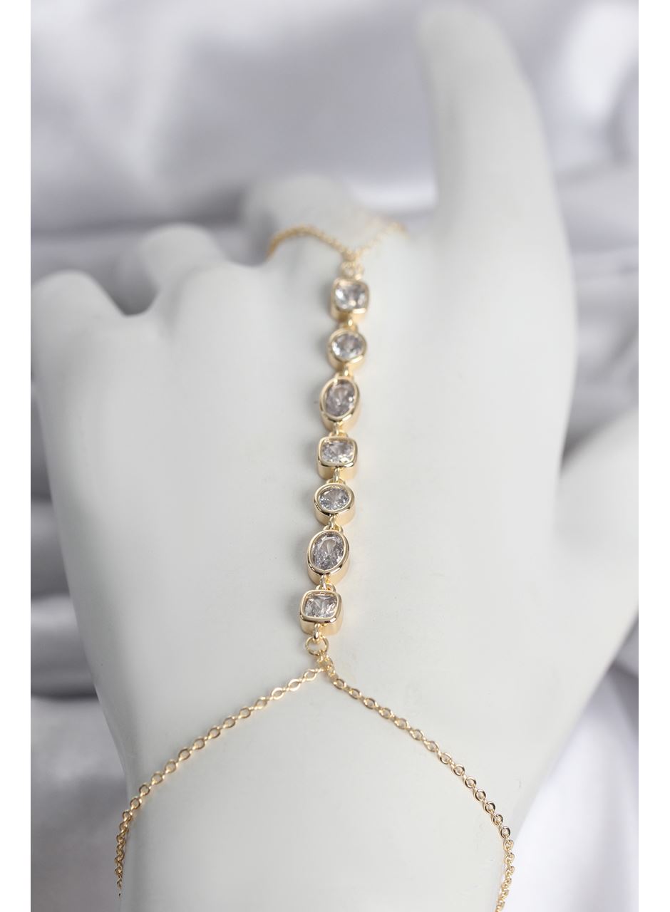 Pirinç Gold Renk Sıralı Zirkon Taşlı Kadın Şahmeran