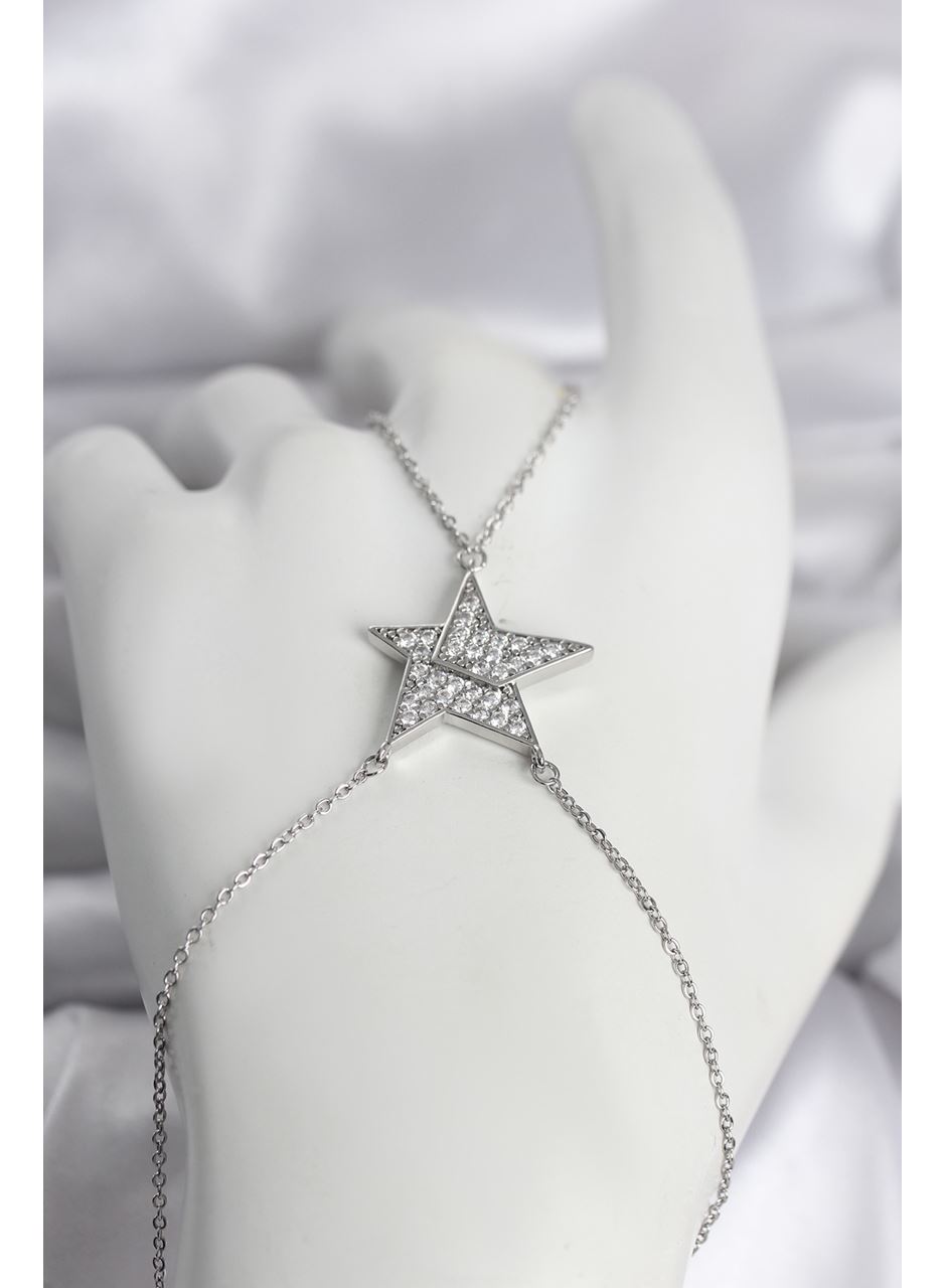 Pirinç Gümüş Renk Zirkon Taşlı Yıldız Model Kadın Şahmeran