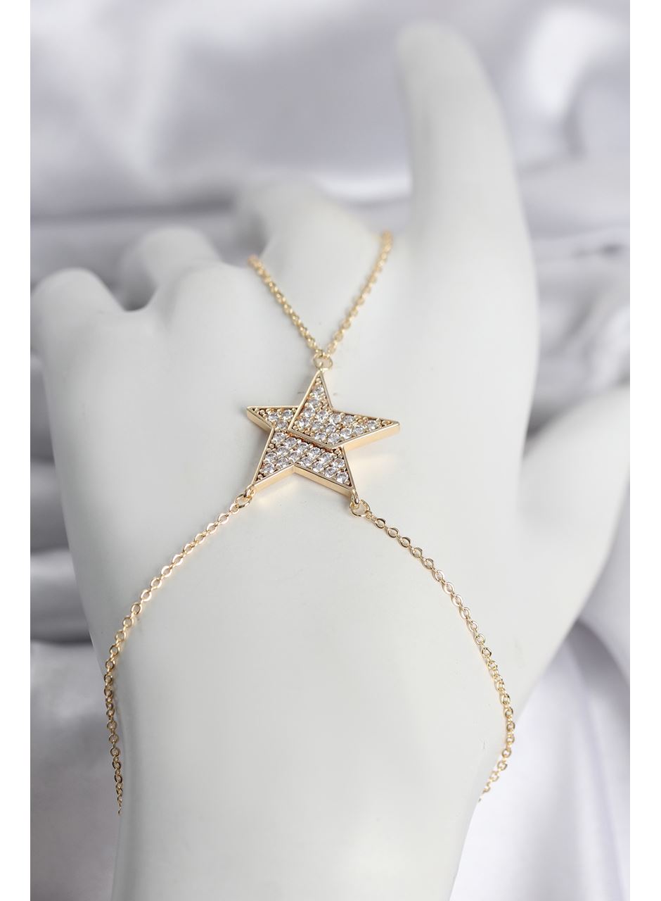 Pirinç Gold Renk Zirkon Taşlı Yıldız Model Kadın Şahmeran