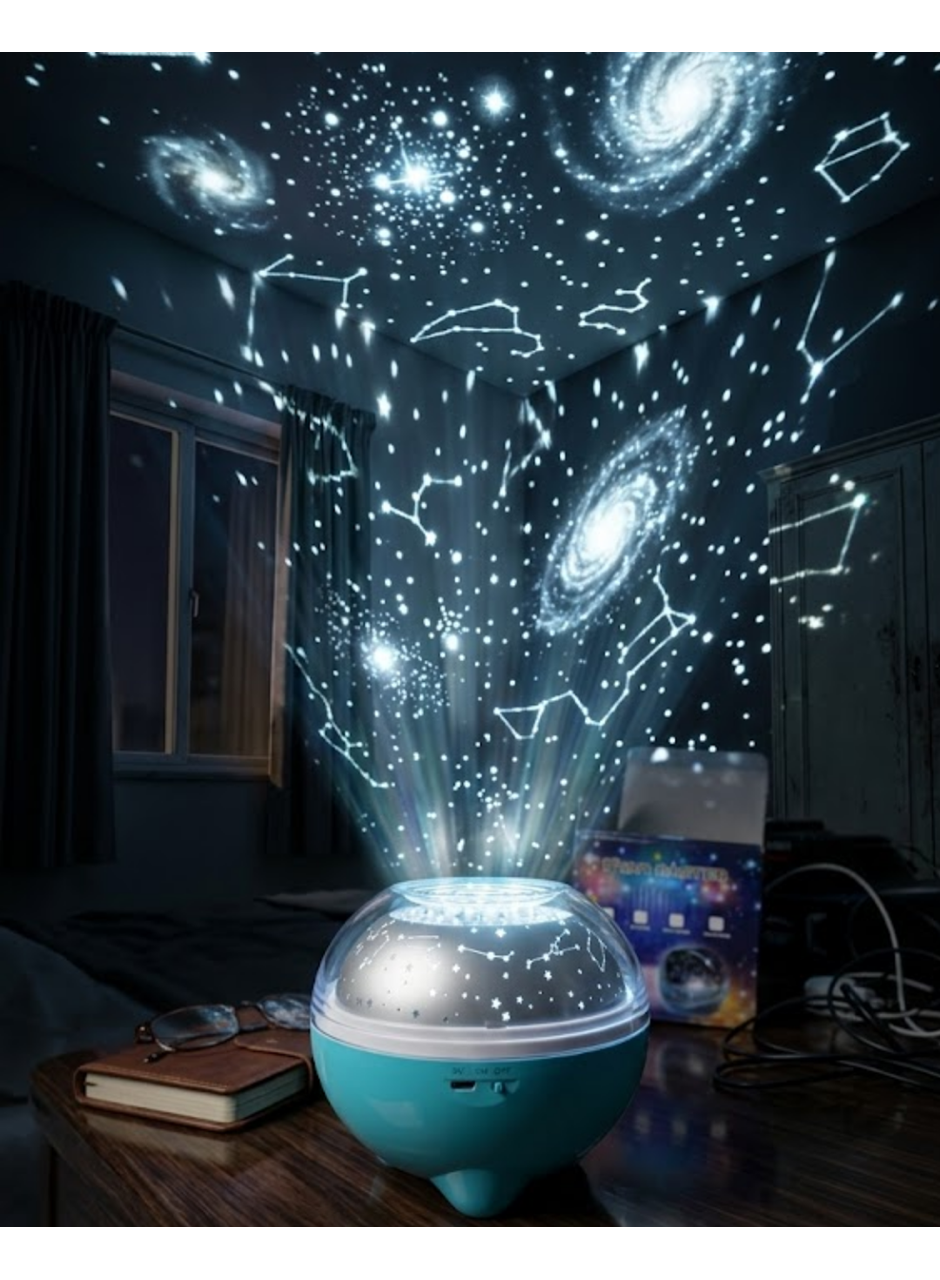 Bluetooth Hoparlörlü Yıldız Projeksiyon Gece Lambası Uzaktan Kumandalı ve Döner Işık Efektli