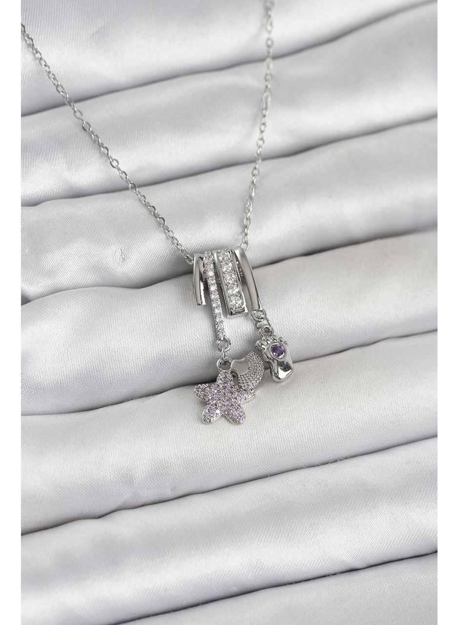 316L Çelik Gümüş Zirkon Taşlı Deniz Tema Charmlı Kadın Kolye