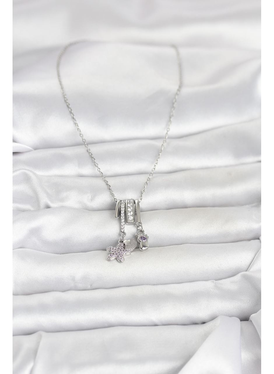 316L Çelik Gümüş Zirkon Taşlı Deniz Tema Charmlı Kadın Kolye