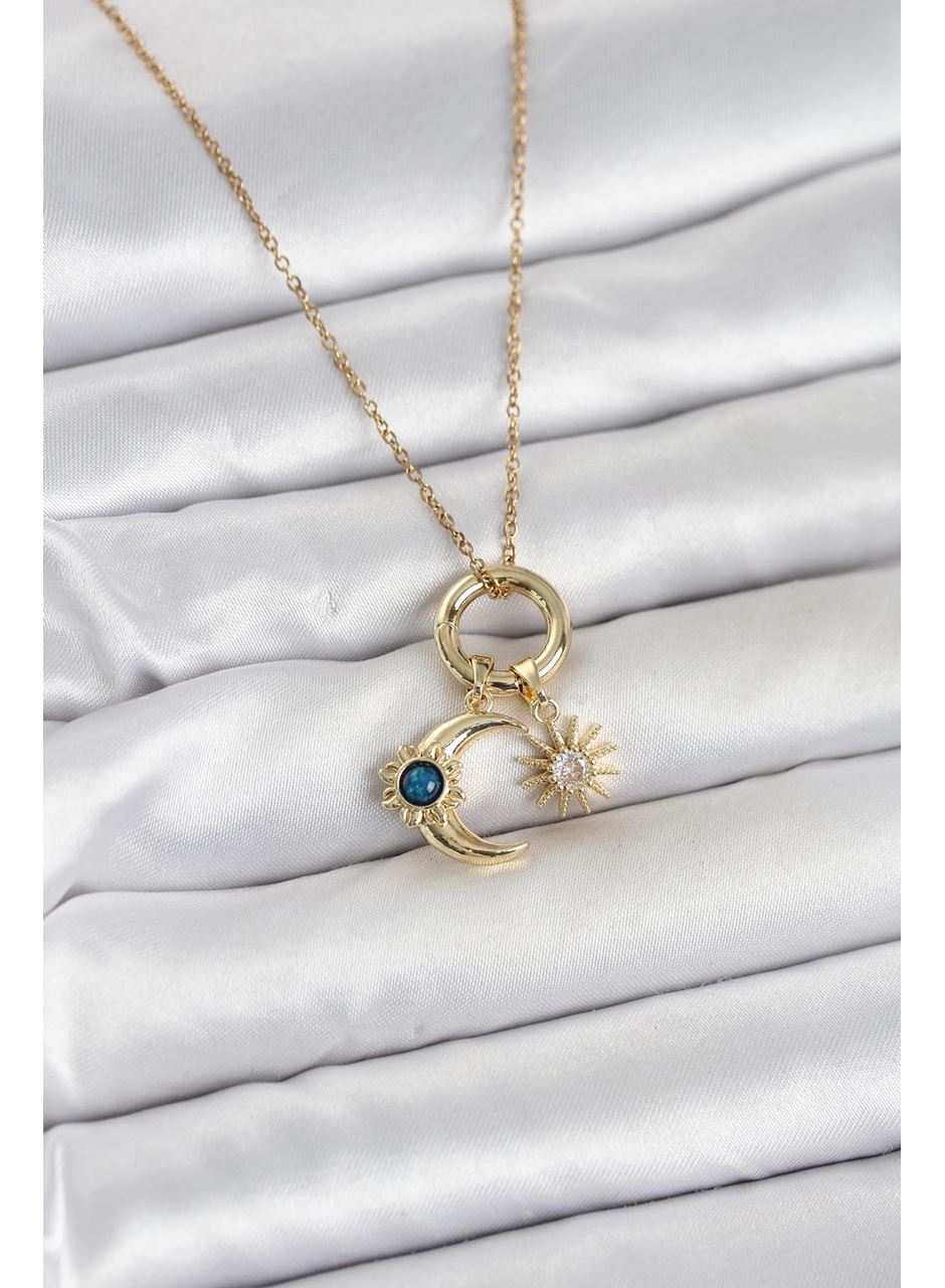 316L Çelik Gold Renk Gece Gündüz Tema Charmlı Kadın Kolye