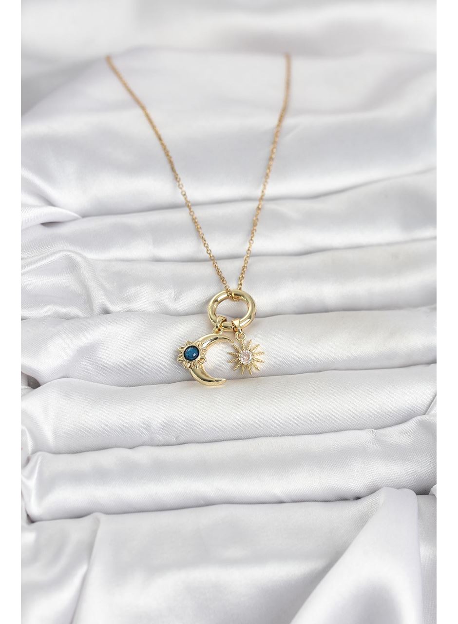 316L Çelik Gold Renk Gece Gündüz Tema Charmlı Kadın Kolye