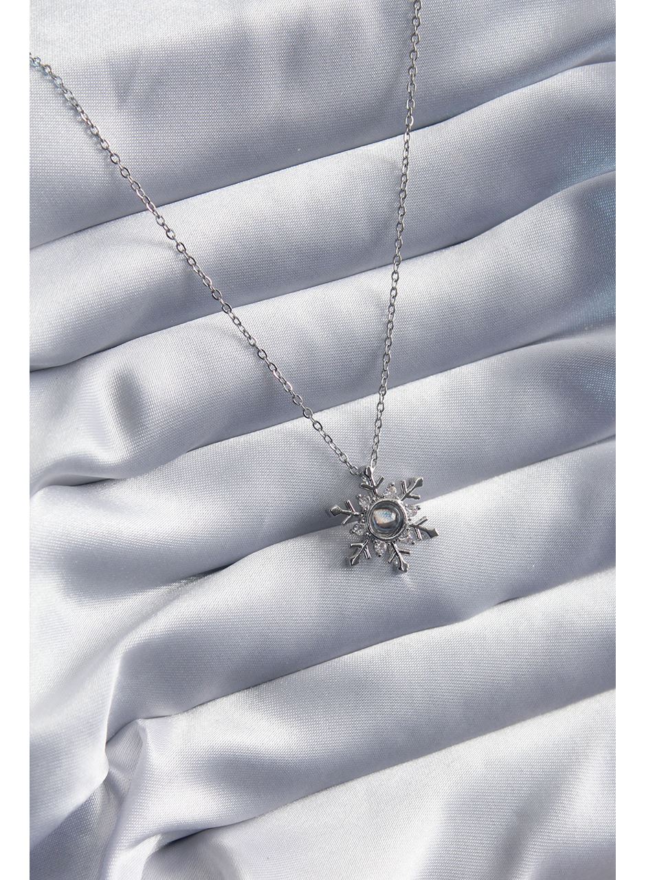 316L Çelik Gold Renk Zirkon Taşlı Kar Tanesi Projeksiyon Model Kadın Kolye