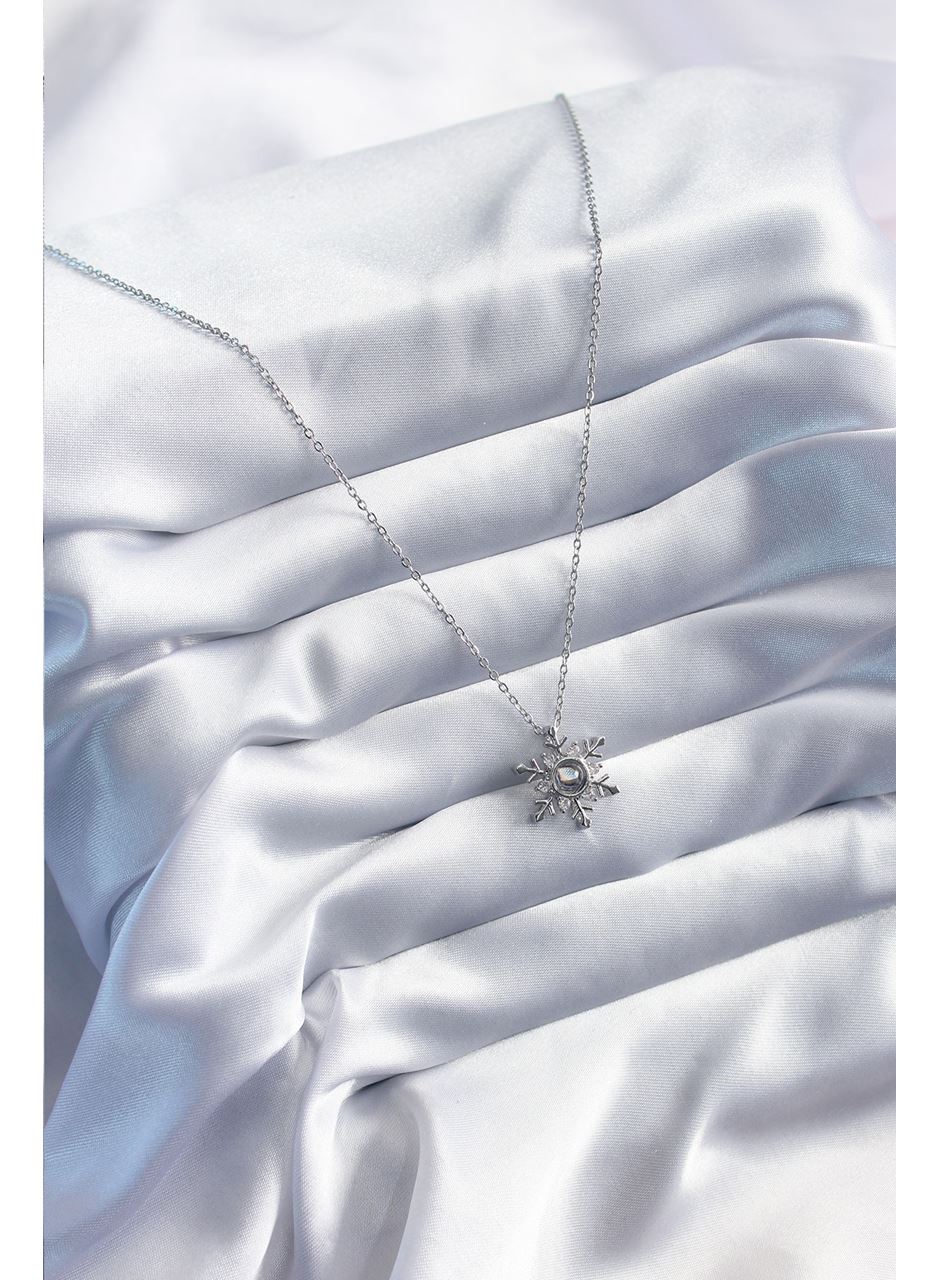 316L Çelik Gold Renk Zirkon Taşlı Kar Tanesi Projeksiyon Model Kadın Kolye