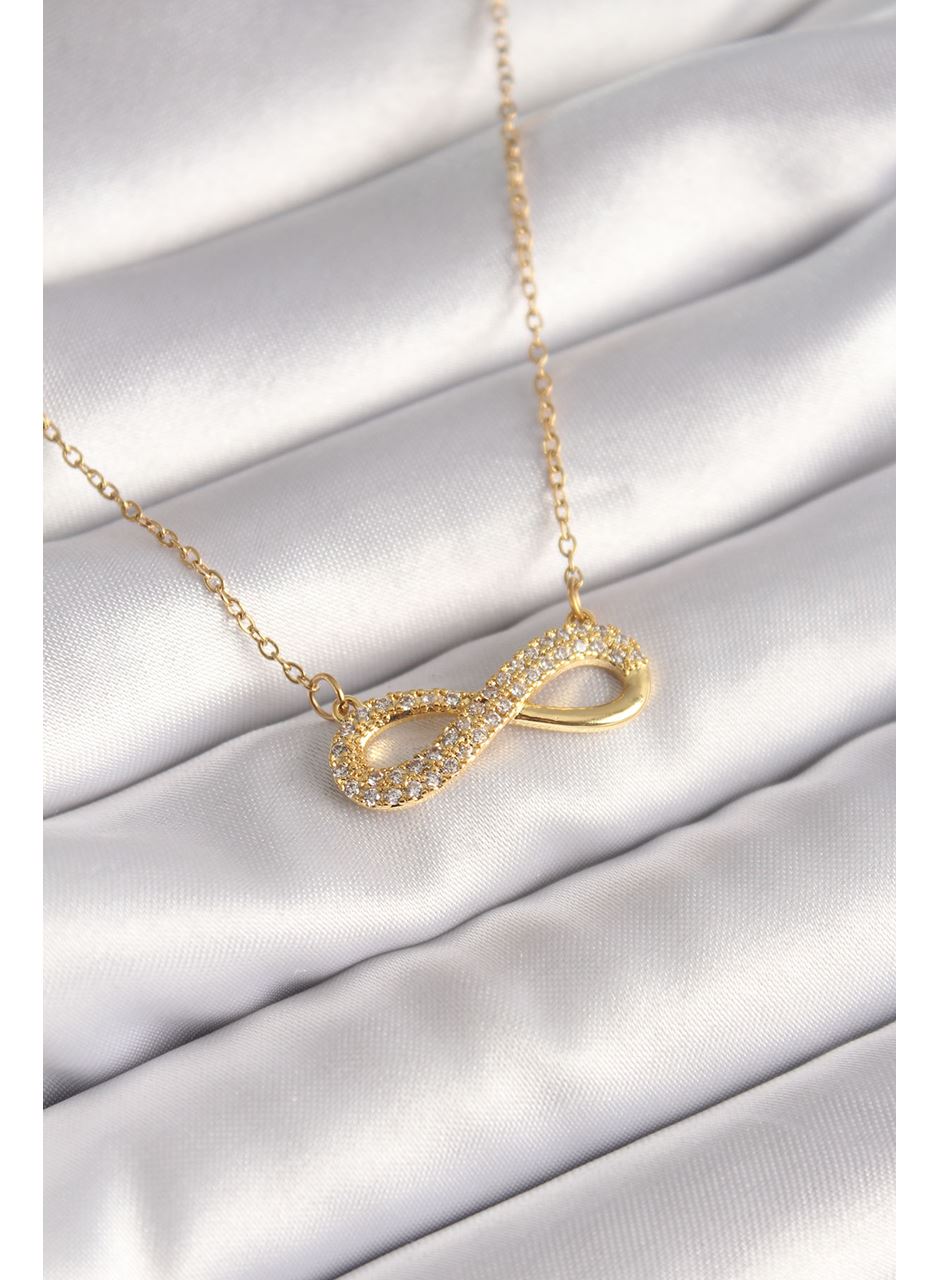 316L Çelik Gold Renk Zincir Zirkon Taşlı Sonsuzluk Model Kadın Kolye