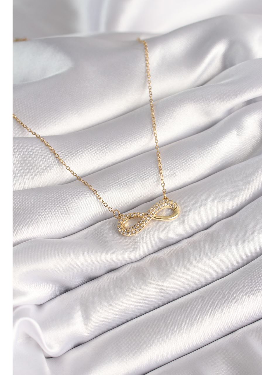 316L Çelik Gold Renk Zincir Zirkon Taşlı Sonsuzluk Model Kadın Kolye