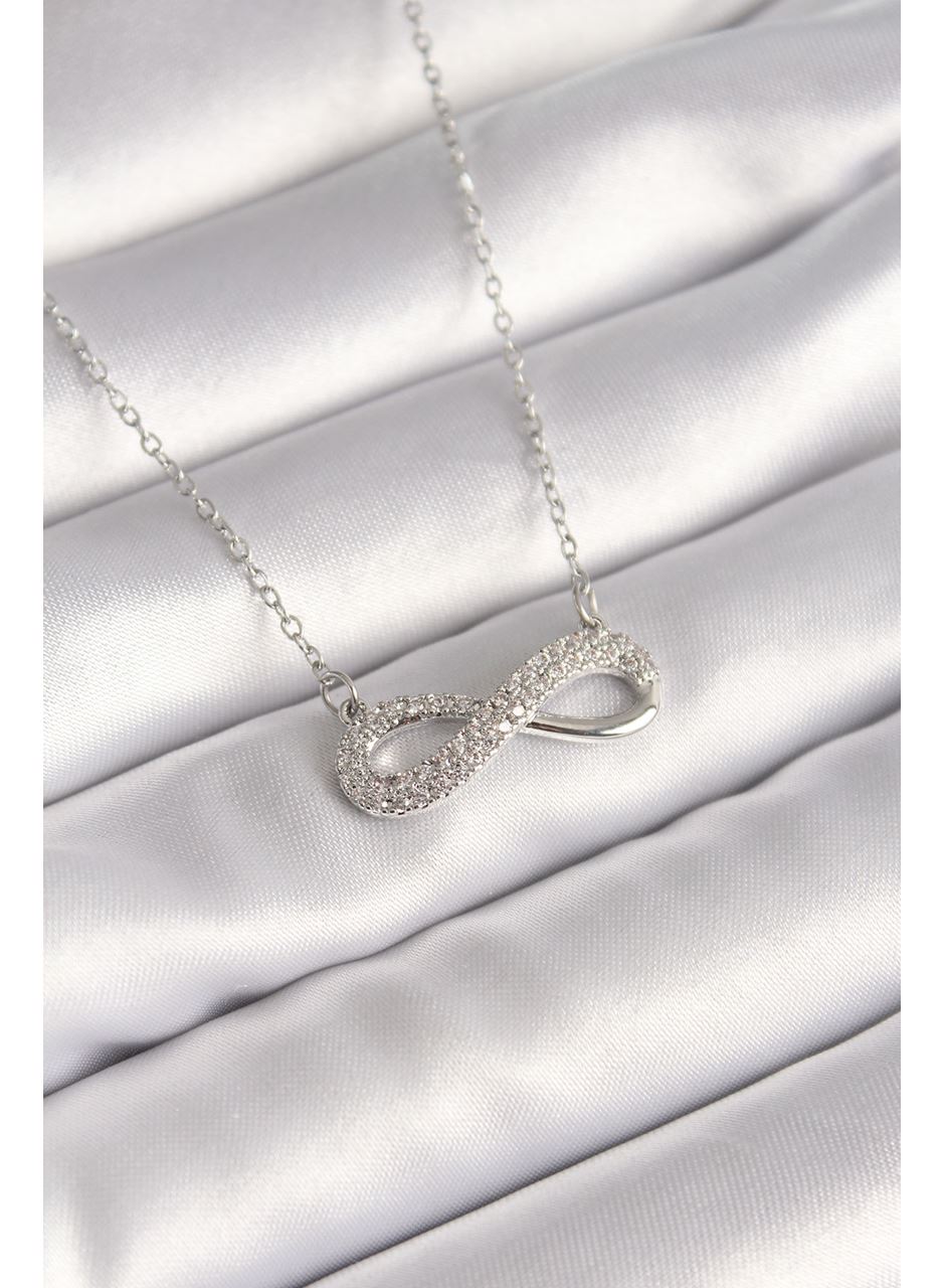 316L Çelik Gümüş Renk Zincir Zirkon Taşlı Sonsuzluk Model Kadın Kolye