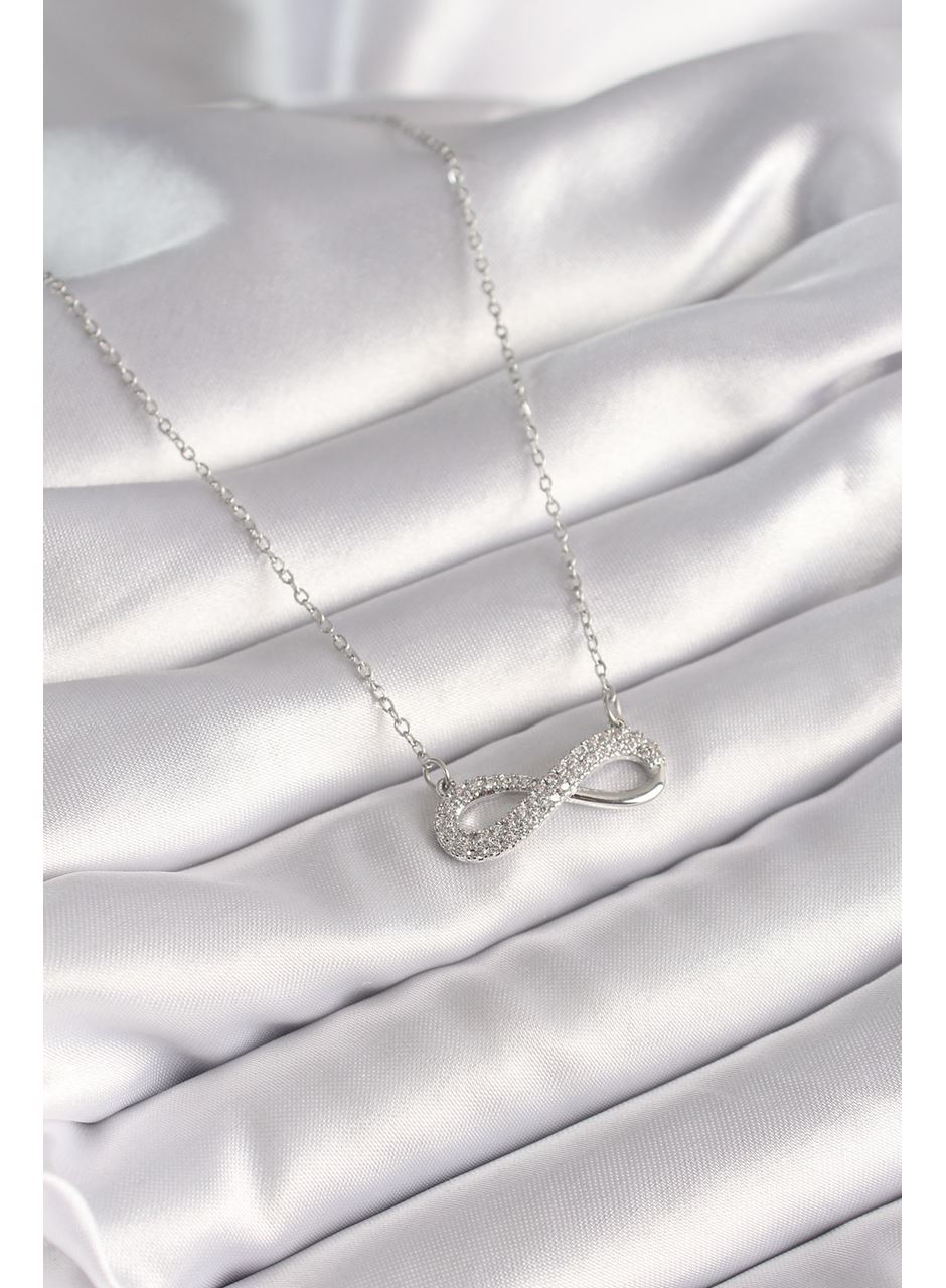 316L Çelik Gümüş Renk Zincir Zirkon Taşlı Sonsuzluk Model Kadın Kolye
