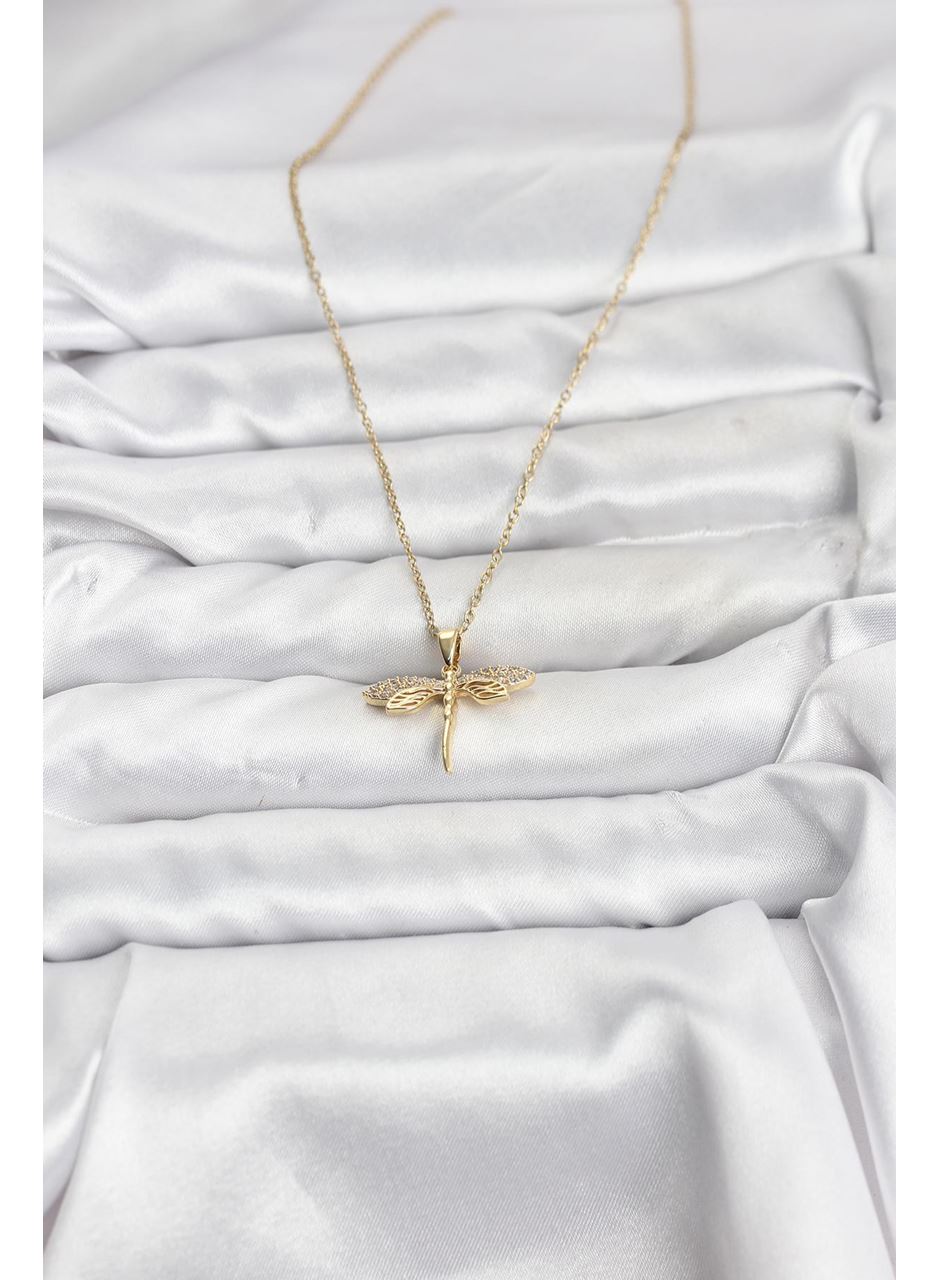 316L Çelik Zincir Gold Renk Yusufçuk Model Zirkon Taşlı Kadın Kolye