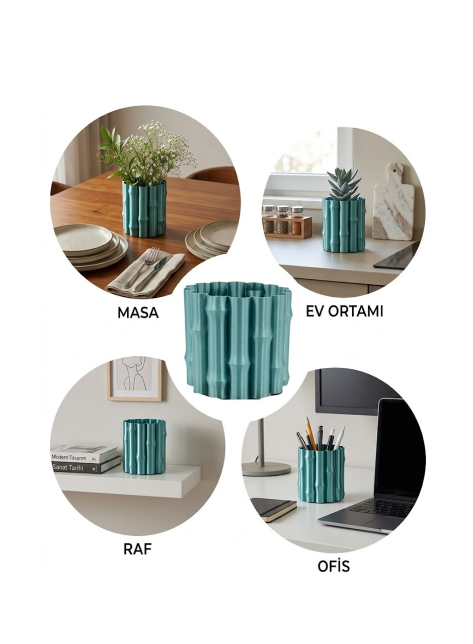 Modern Parlak Yeşil Vazo Dekoratif Şık Tasarım Salon Ofis Kullanım