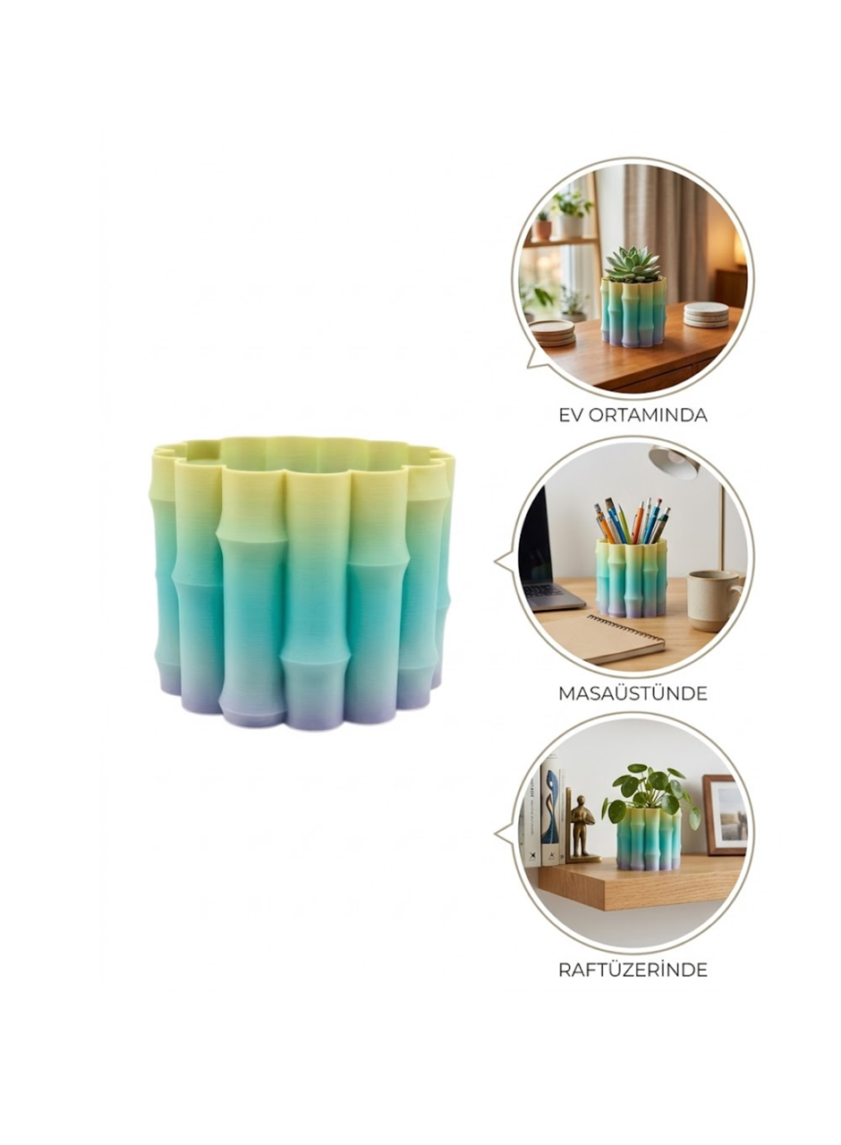 Modern Dekoratif Vazo Yeşil Geçişli Şık Tasarım Masa Üstü Kullanım