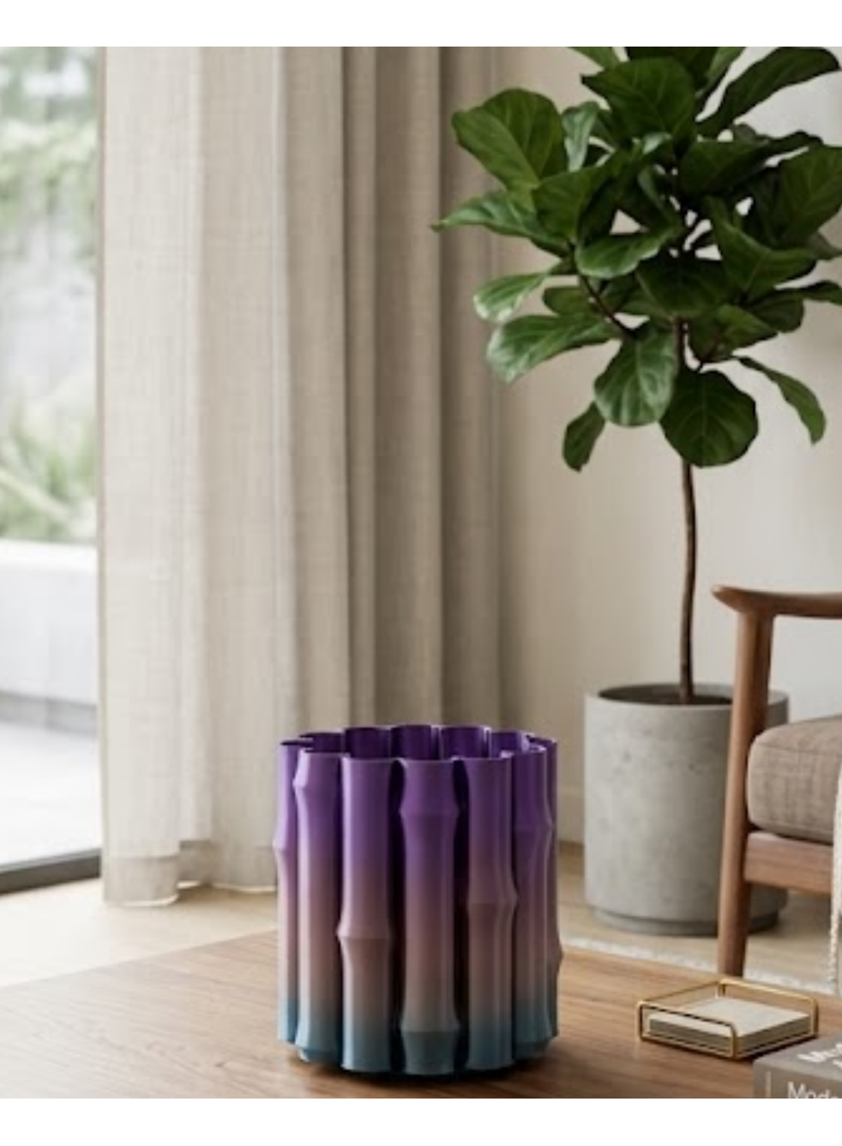 Modern Dekoratif Vazo Mor Gri Geçişli Şık Tasarım Masa Üstü Kullanım