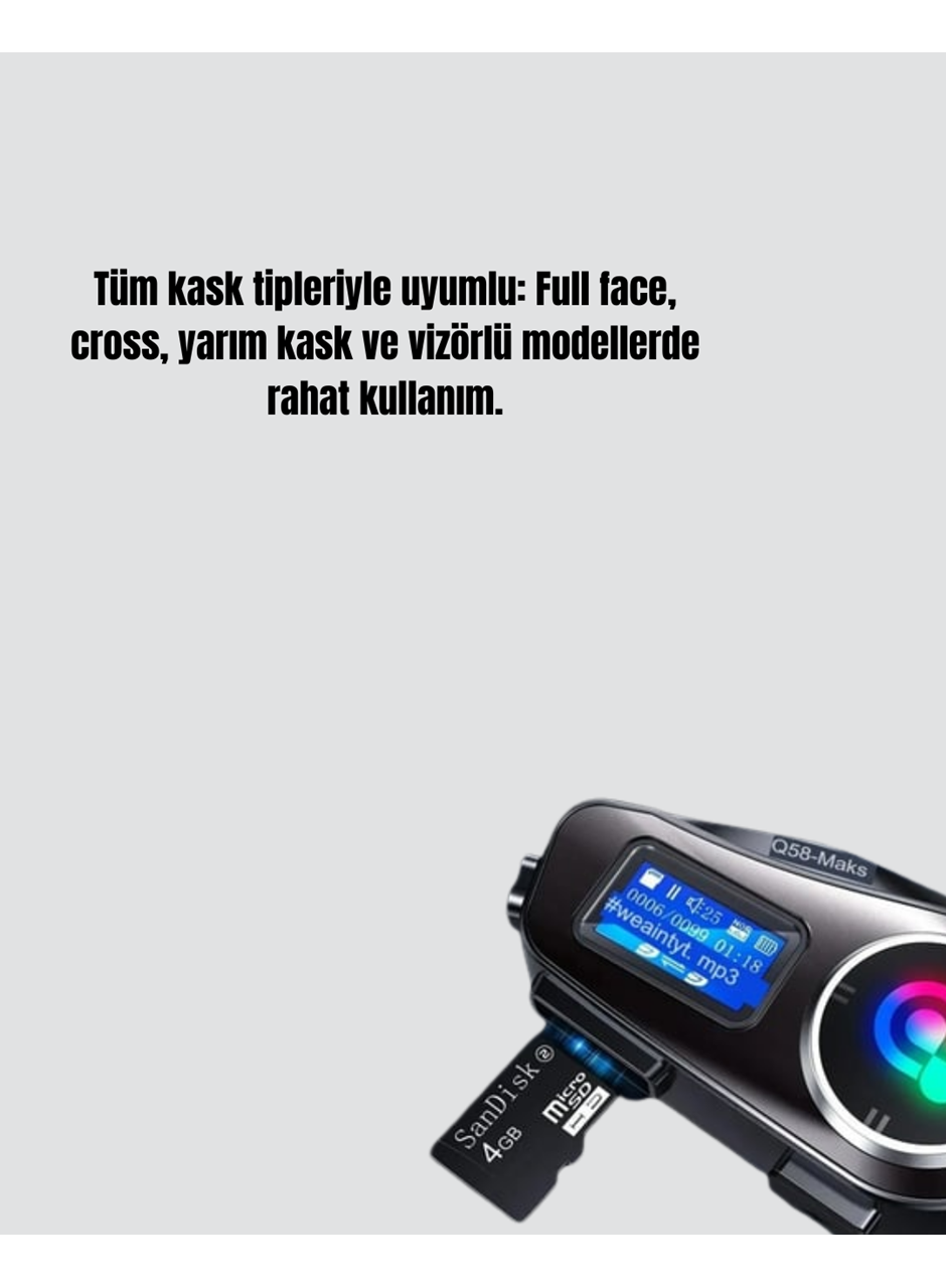 IP65 Suya Dayanıklı Kask Bluetooth Kulaklık LCD Ekranlı