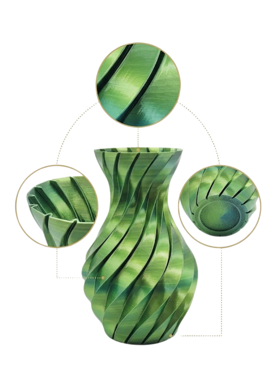 Yeşil Spiral 3D Baskı Vazo Estetik Modern Ev Ofis Dekoru