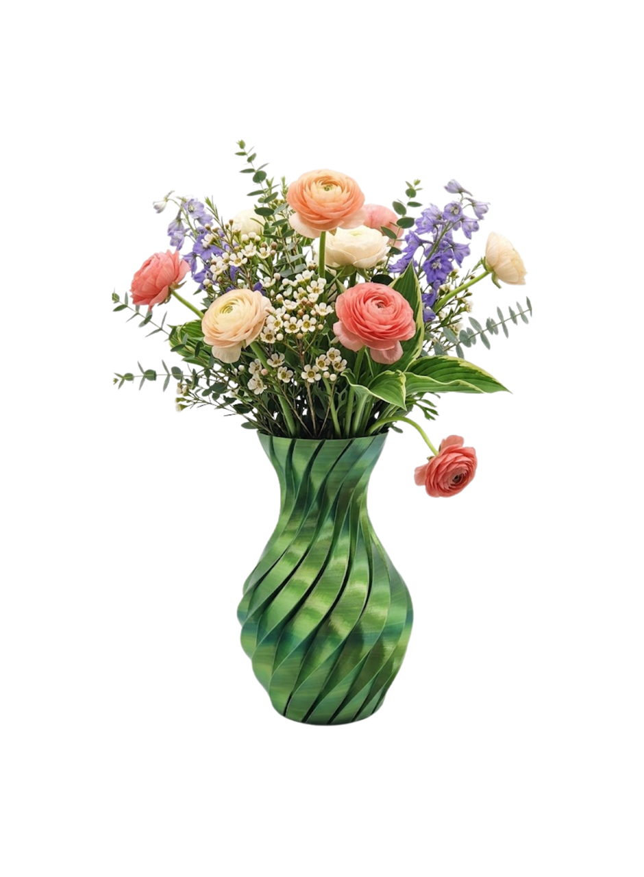 Yeşil Spiral 3D Baskı Vazo Estetik Modern Ev Ofis Dekoru